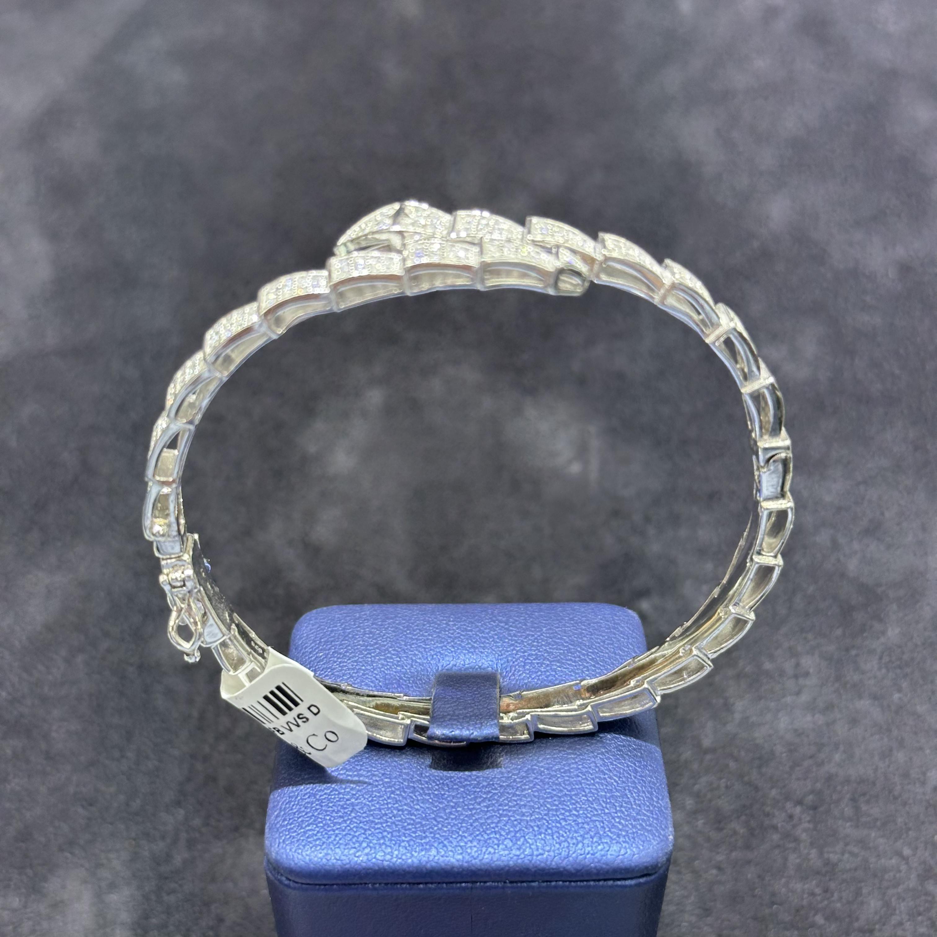 Fancy Style Silver Bangle Bracelet with Moissanite and Layered Shape
