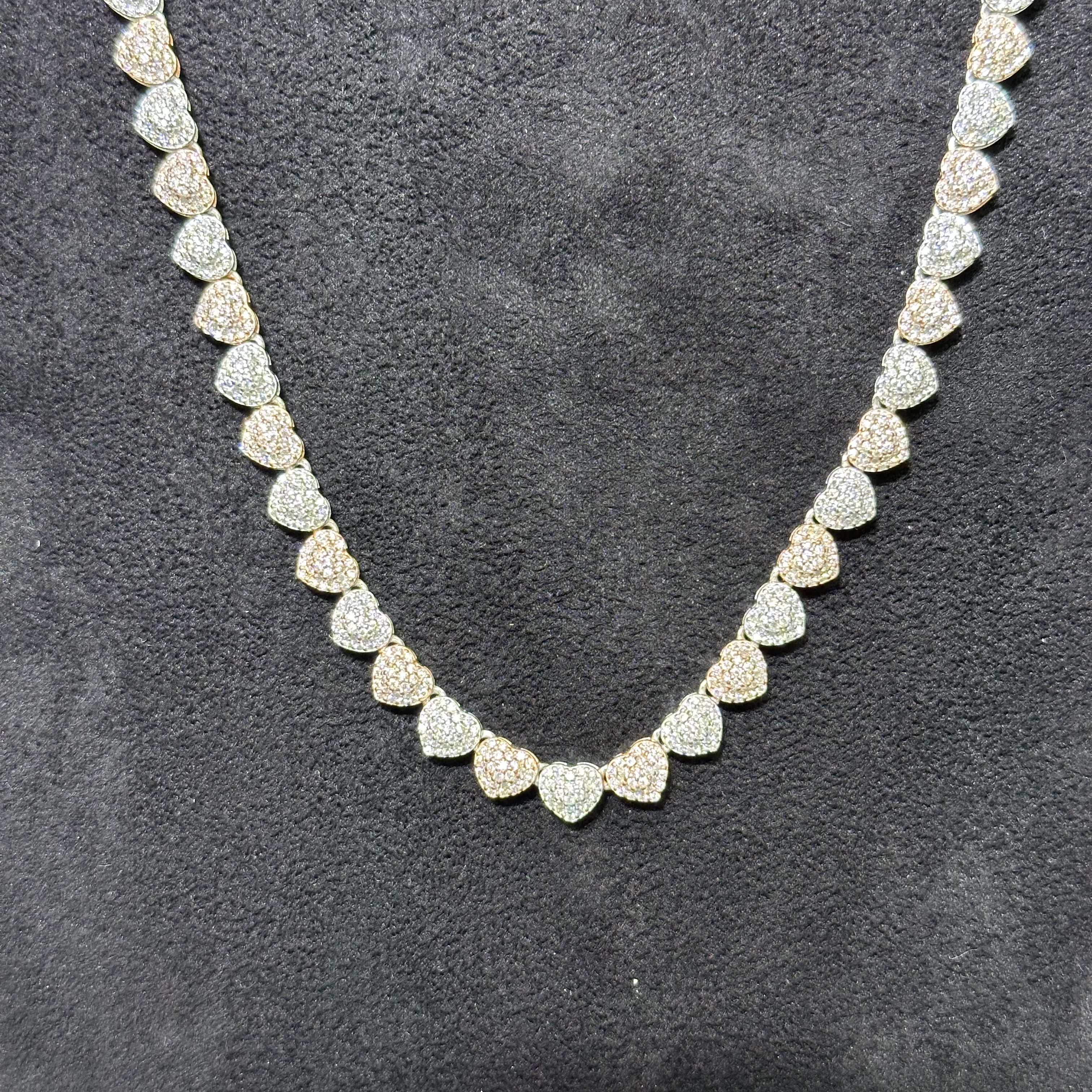 2 Tone Silver and Rose Gold Coated Heart Shape Necklace with Moissanite