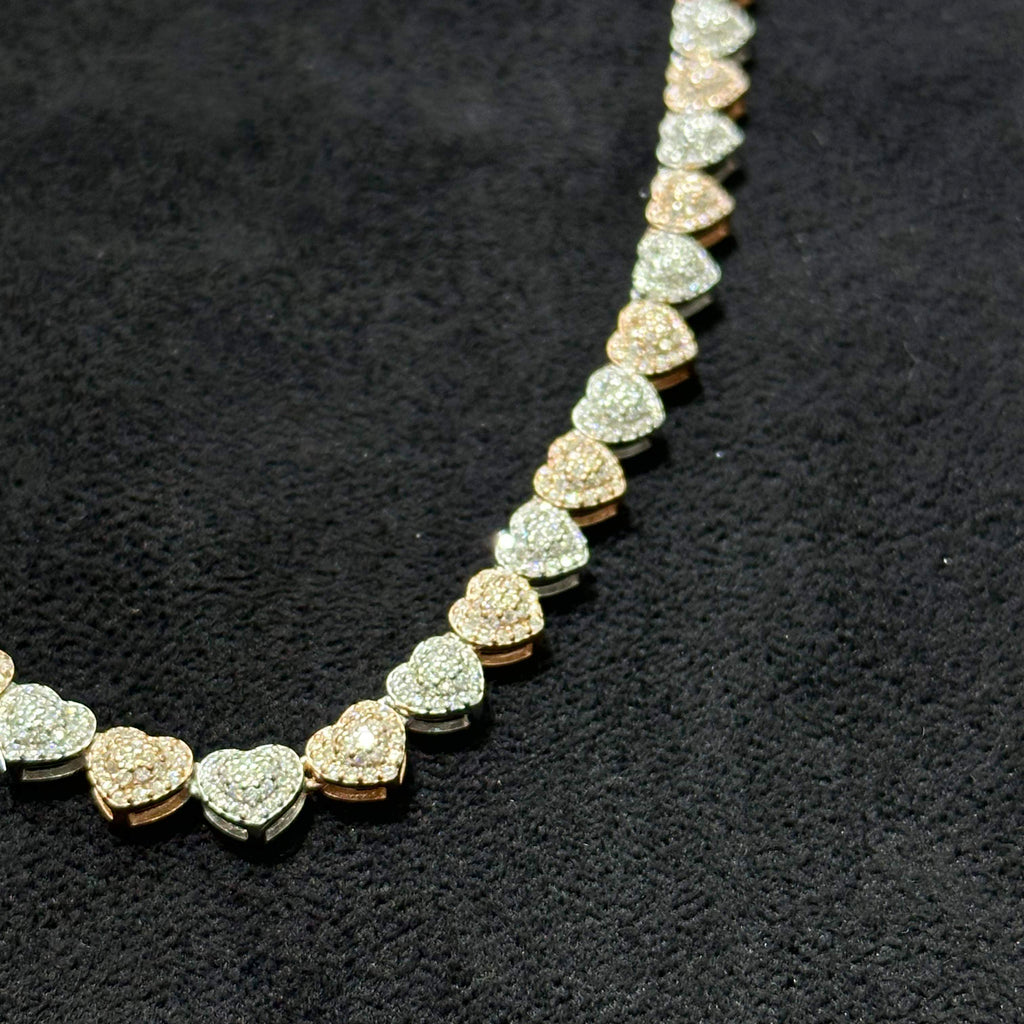 2 Tone Silver and Rose Gold Coated Heart Shape Necklace with Moissanite