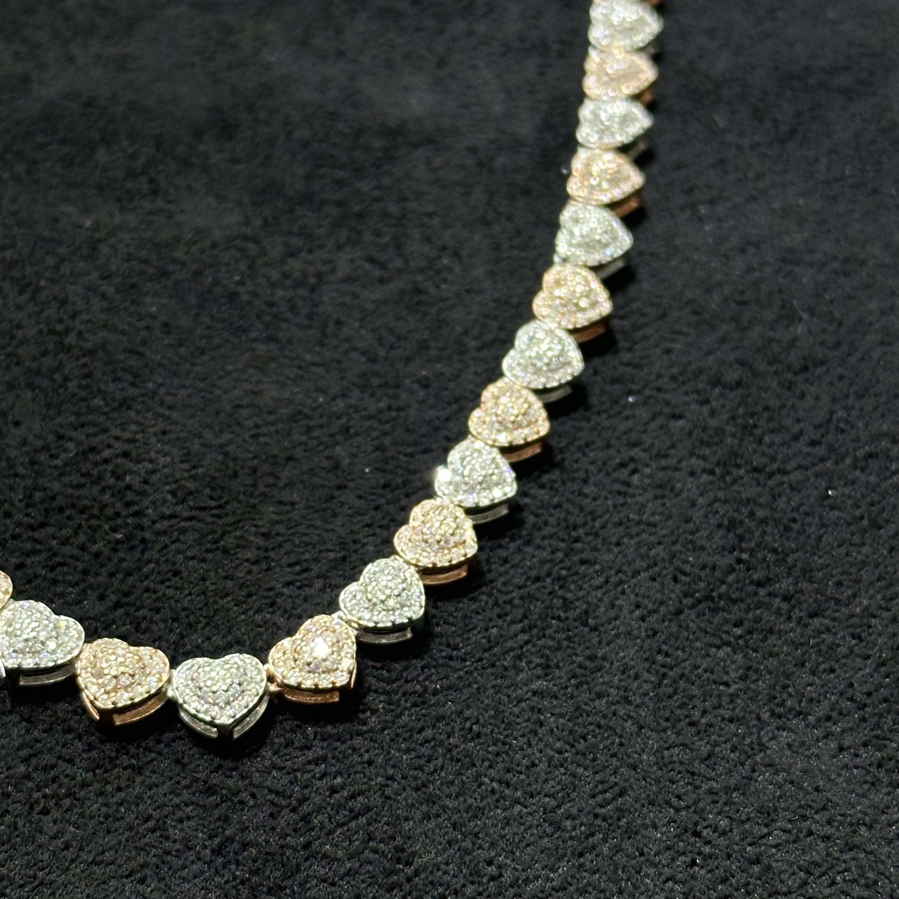 2 Tone Silver and Rose Gold Coated Heart Shape Necklace with Moissanite