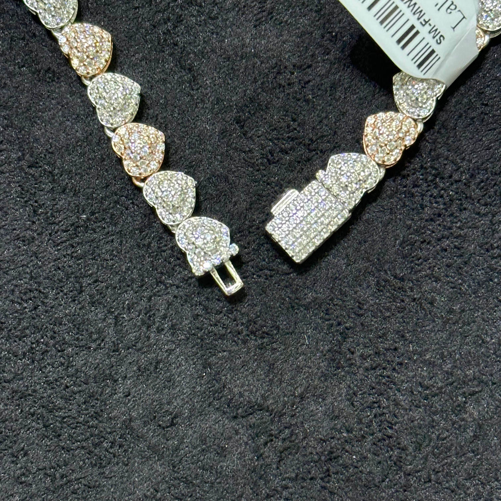 2 Tone Silver and Rose Gold Coated Heart Shape Necklace with Moissanite