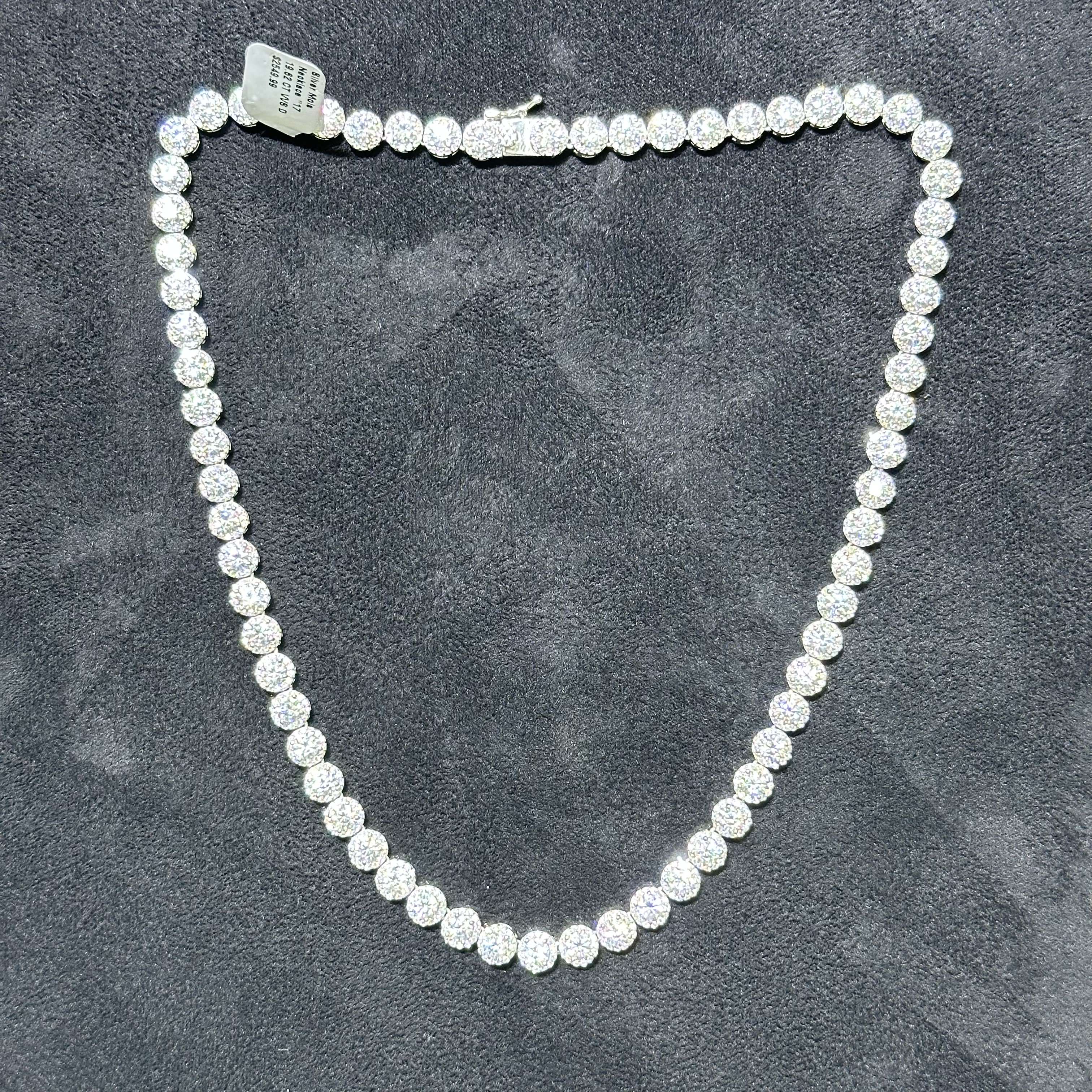 19.62 CTW VVS Moissanite Tennis Chain with 925 Sterling Silver 17"