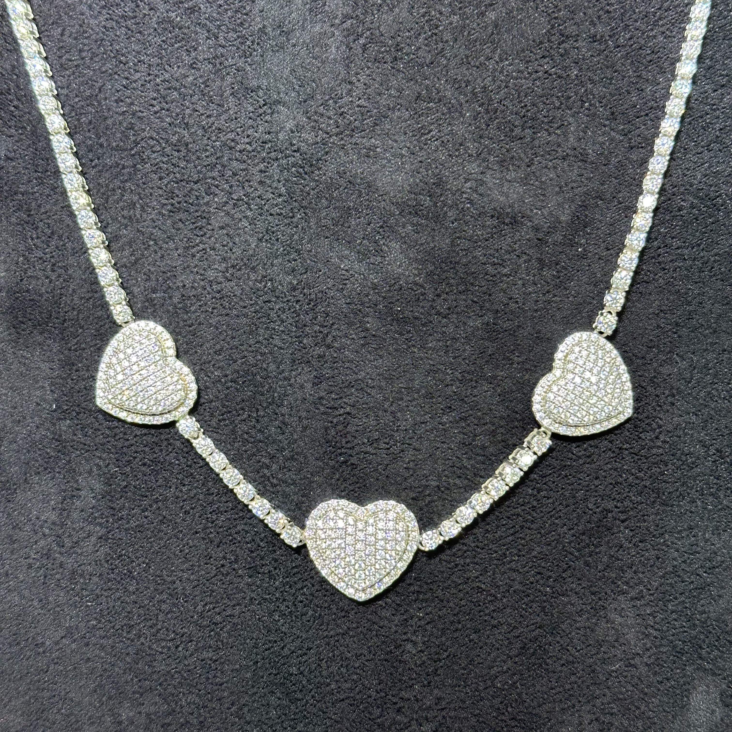925 Sterling Silver VVS Moissanite Heart Tennis Chain 19"