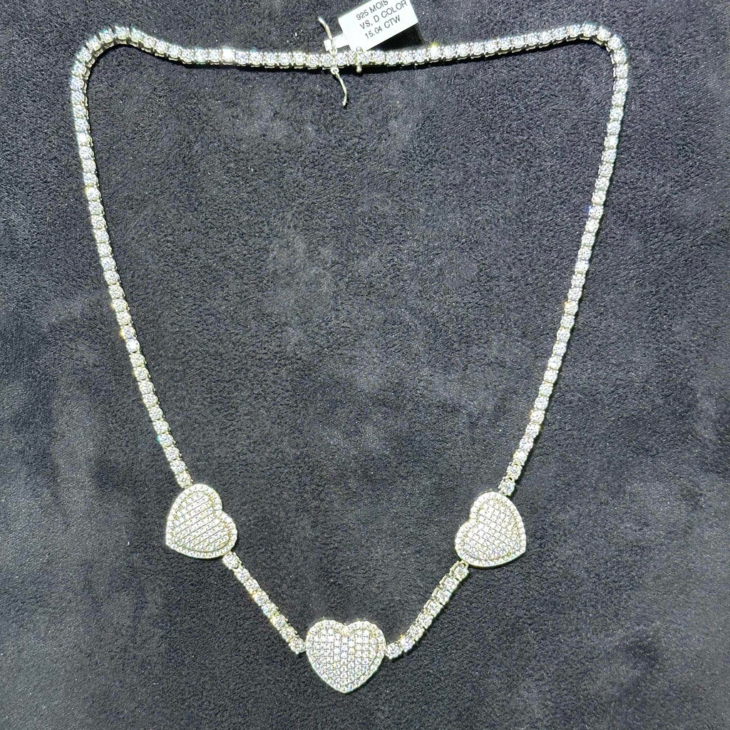 925 Sterling Silver VVS Moissanite Heart Tennis Chain 19"