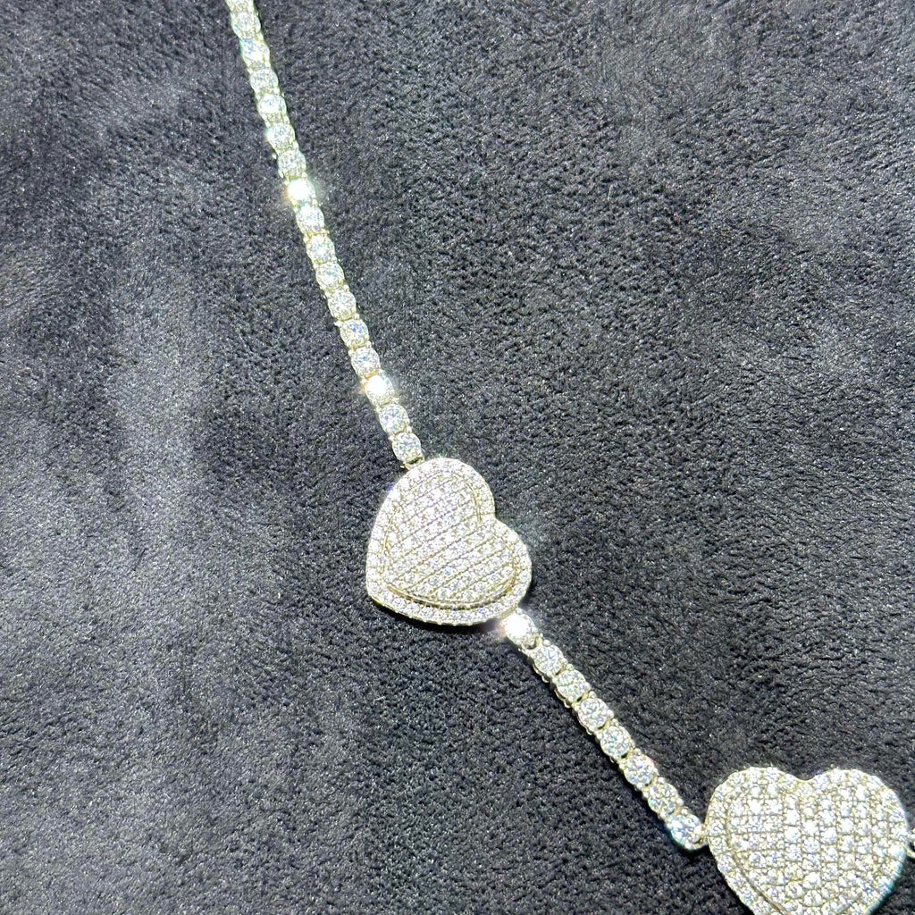 925 Sterling Silver VVS Moissanite Heart Tennis Chain 19"