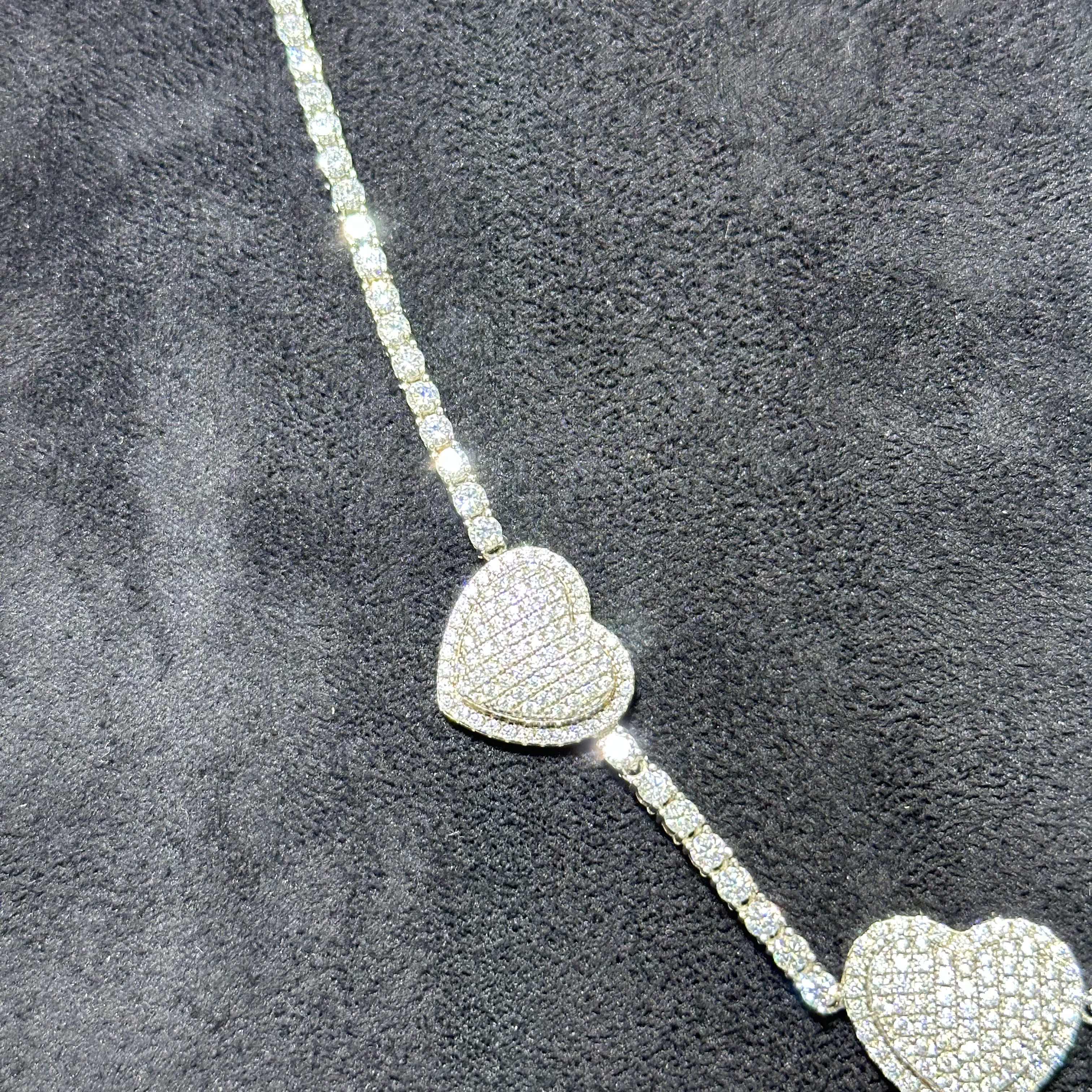 925 Sterling Silver VVS Moissanite Heart Tennis Chain 19"