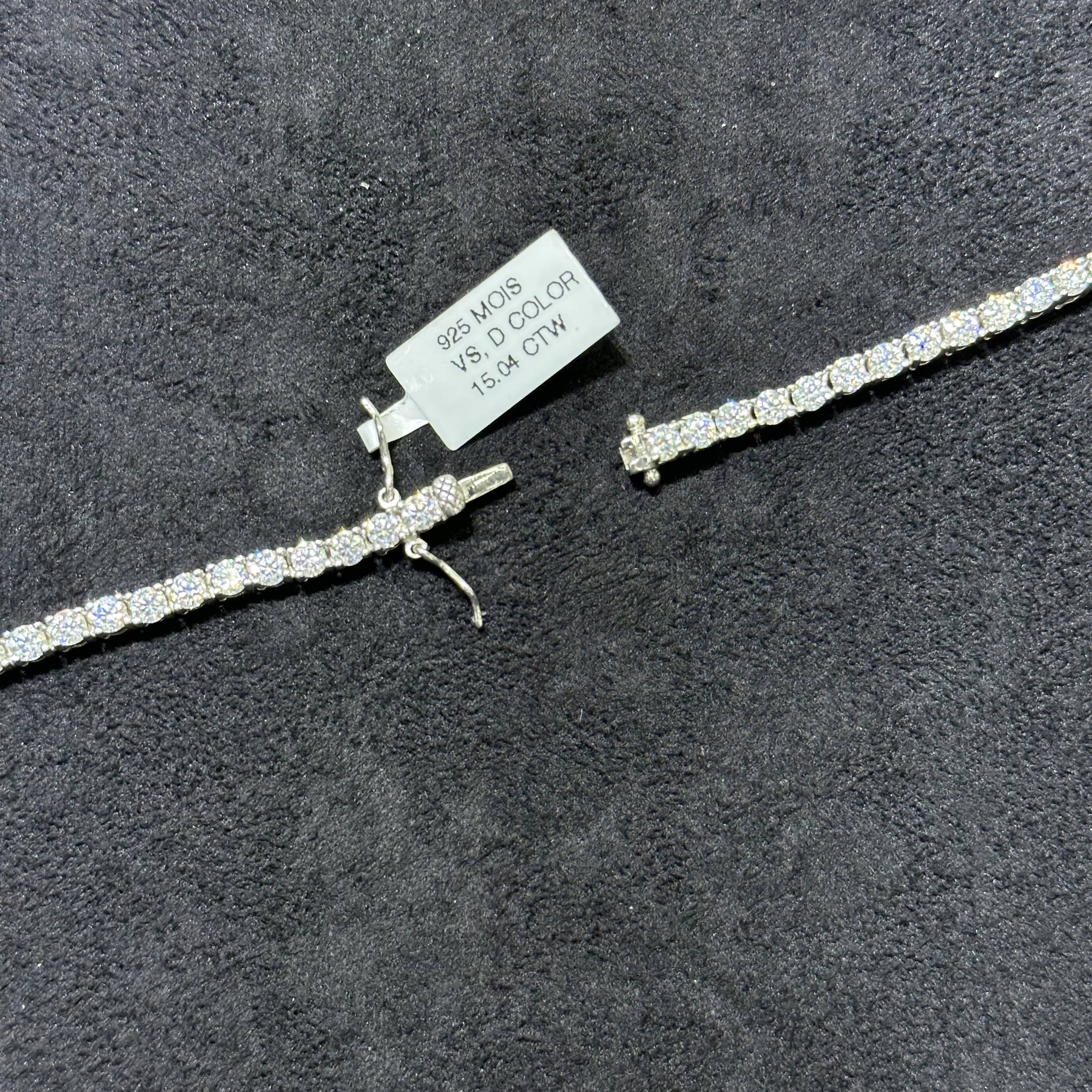 925 Sterling Silver VVS Moissanite Heart Tennis Chain 19"