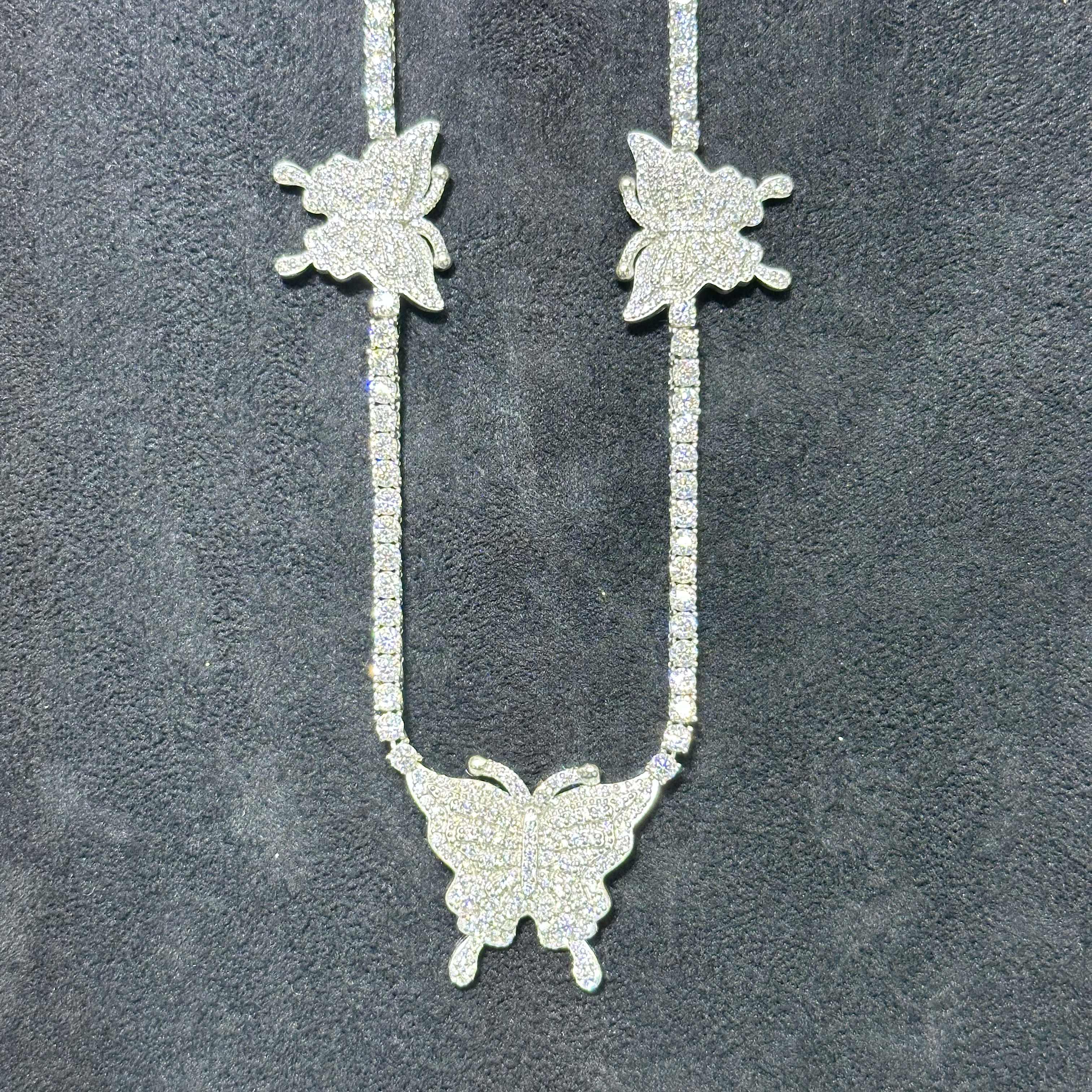 Butterfly Tennis Chains 925 Sterling Silver VVS Moissanite Rose Gold & Plain 22"