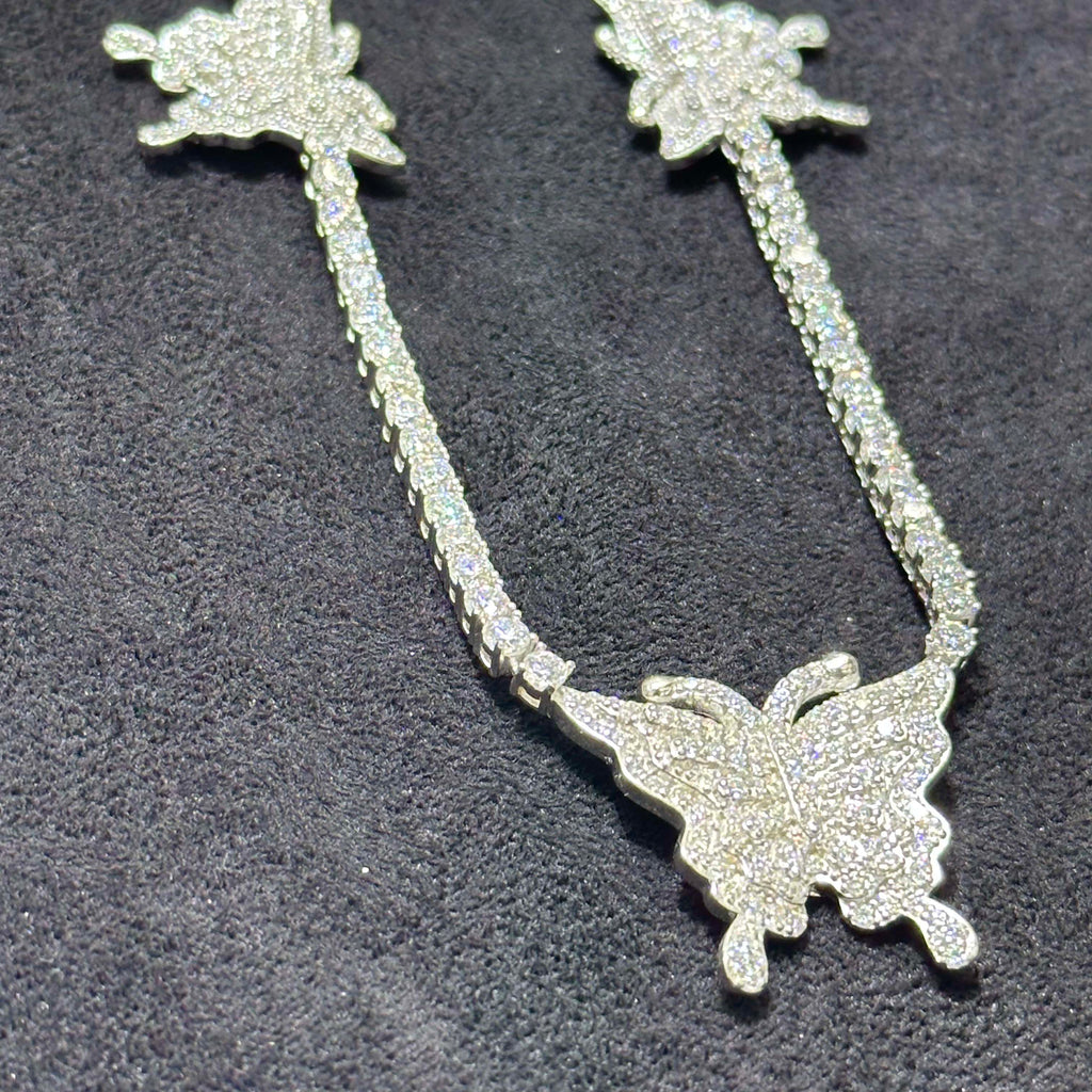 Butterfly Tennis Chains 925 Sterling Silver VVS Moissanite Rose Gold & Plain 22"