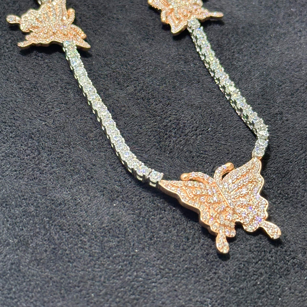 Butterfly Tennis Chains 925 Sterling Silver VVS Moissanite Rose Gold & Plain 22"