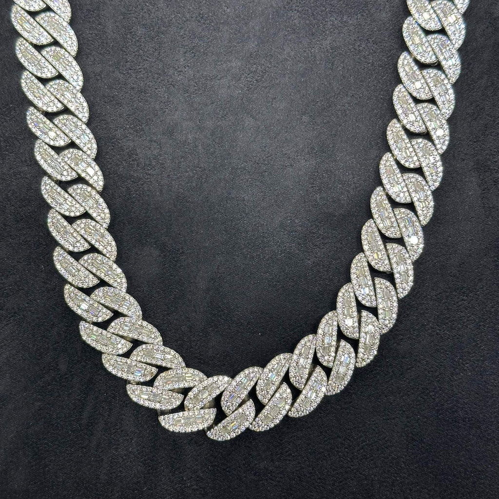 925 Sterling SIlver with 57.0CTW VVS Moissanite Cuban Chain Heavyweight For Men
