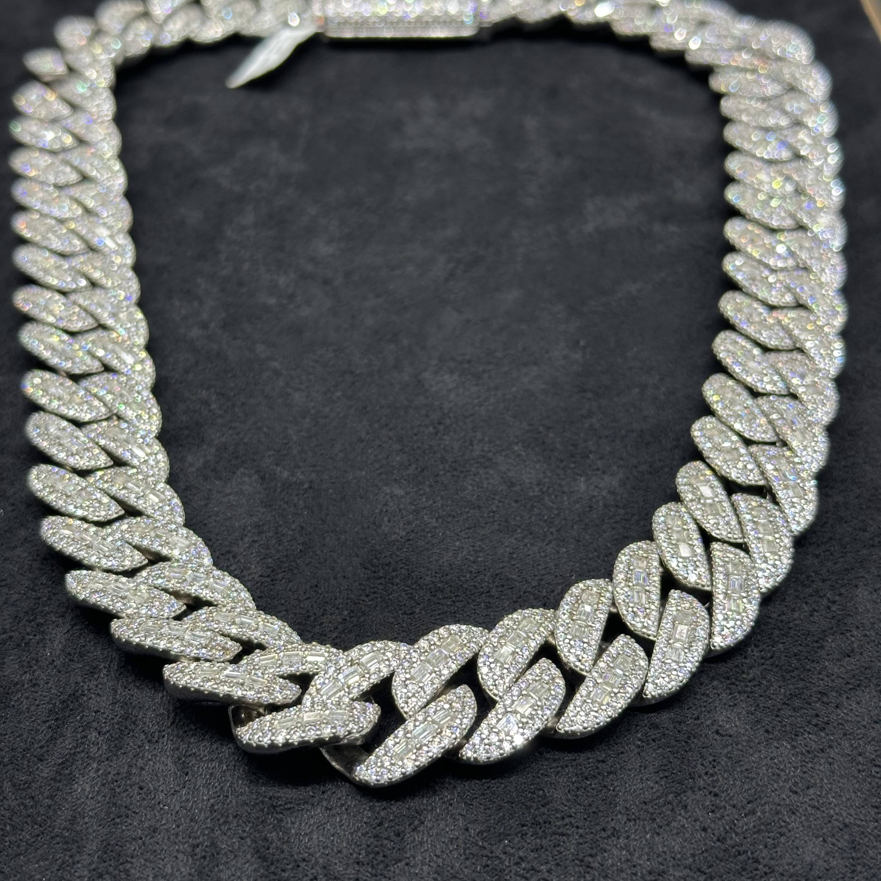 925 Sterling SIlver with 57.0CTW VVS Moissanite Cuban Chain Heavyweight For Men