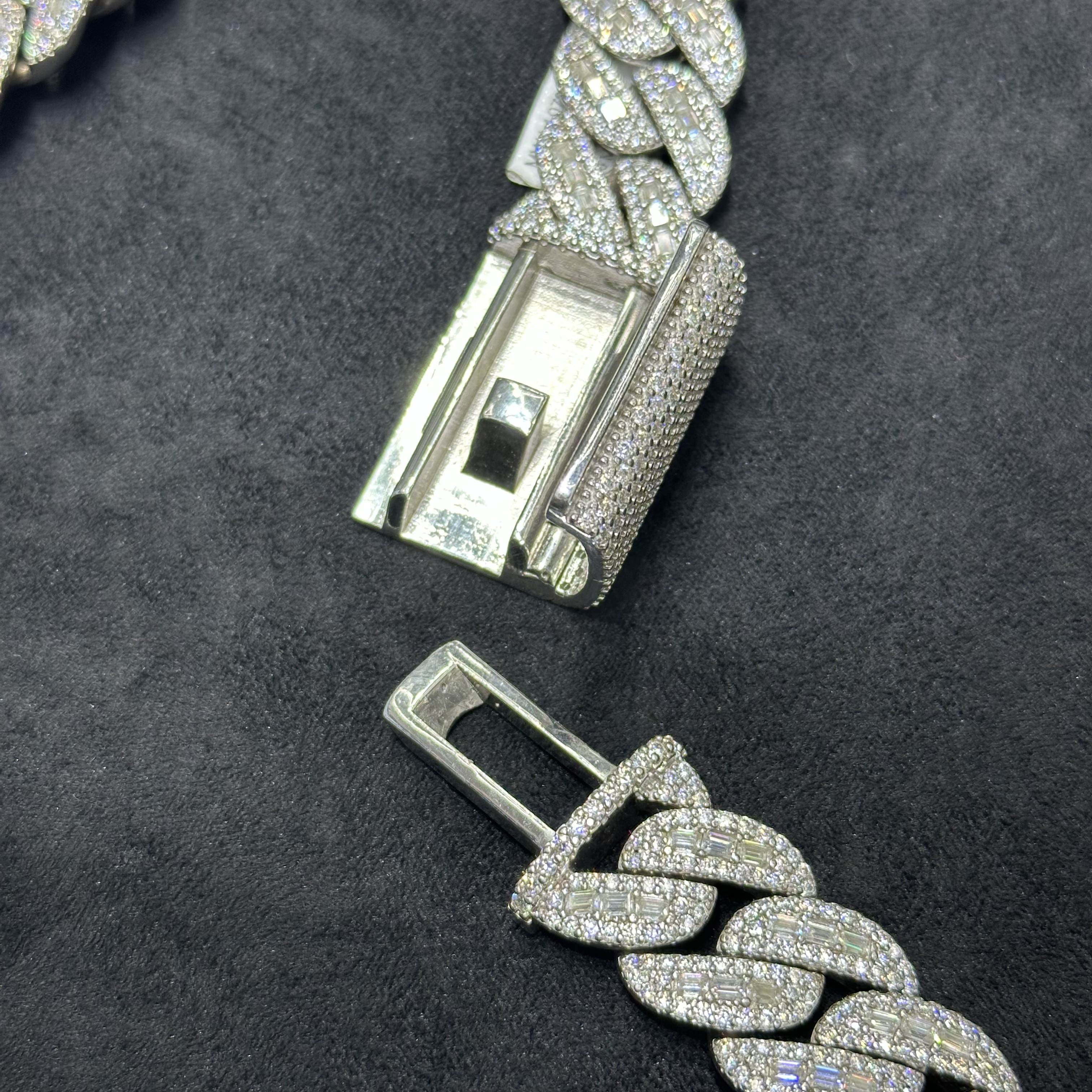 925 Sterling SIlver with 57.0CTW VVS Moissanite Cuban Chain Heavyweight For Men