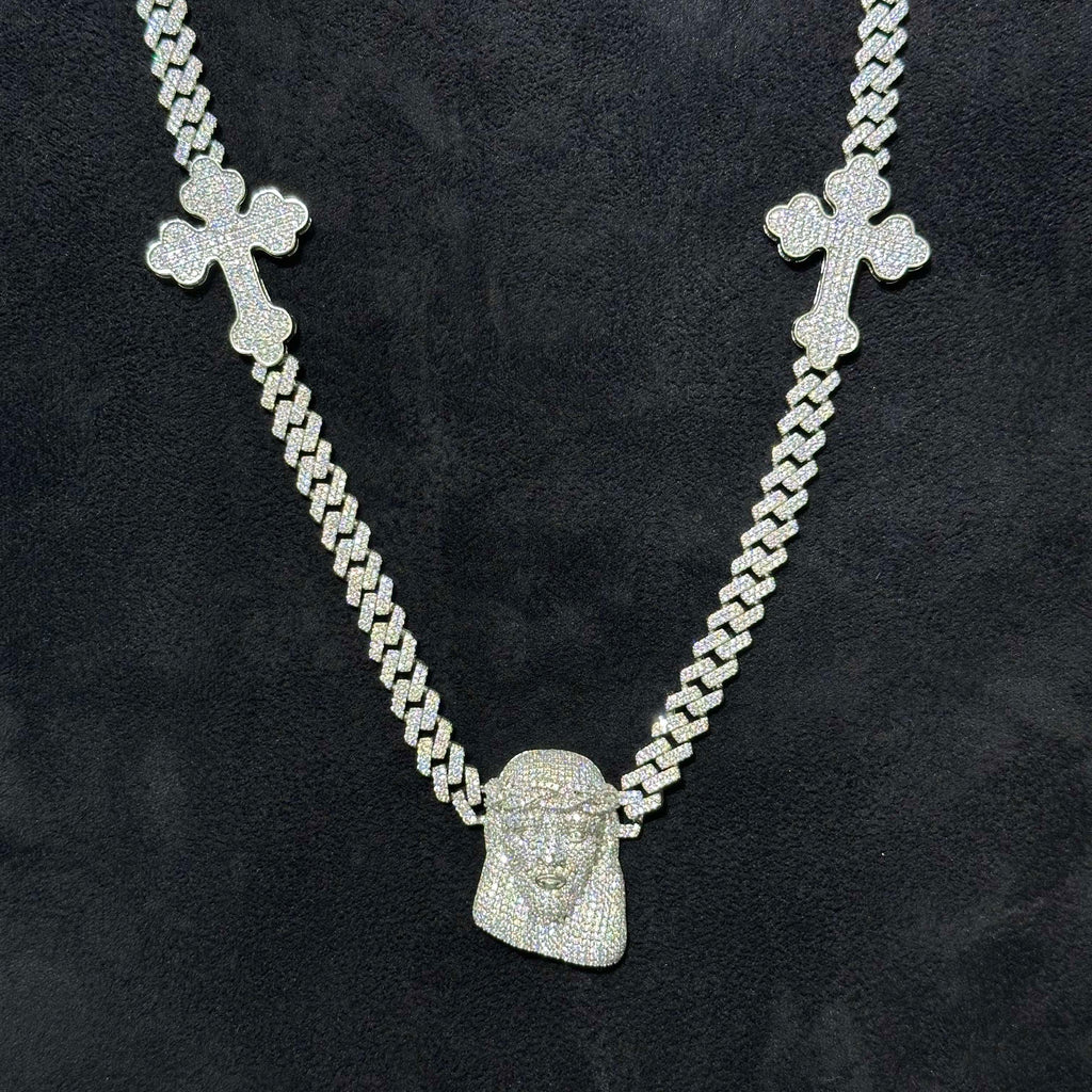 13.89 CTW VVS Moissanite Jesus Cross Cuban Chain with 925 Sterling Silver 22"