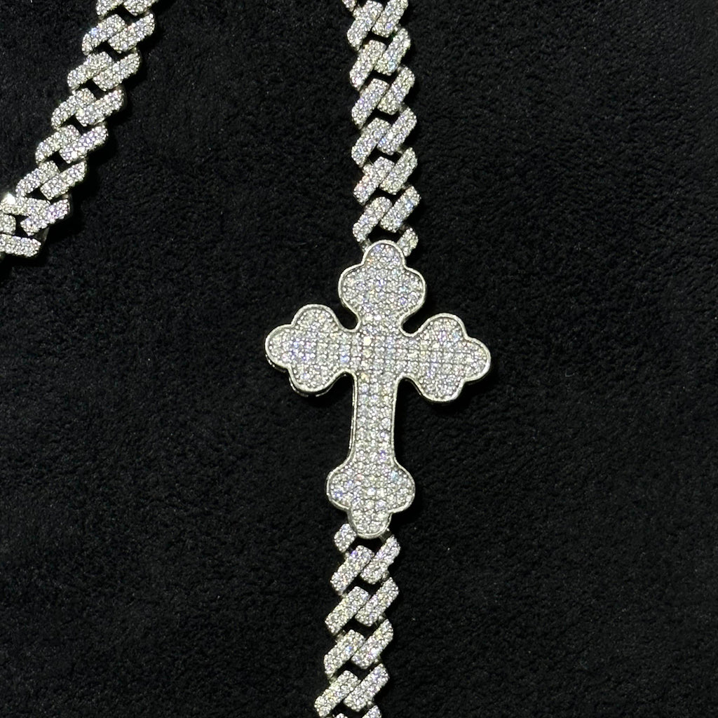 13.89 CTW VVS Moissanite Jesus Cross Cuban Chain with 925 Sterling Silver 22"