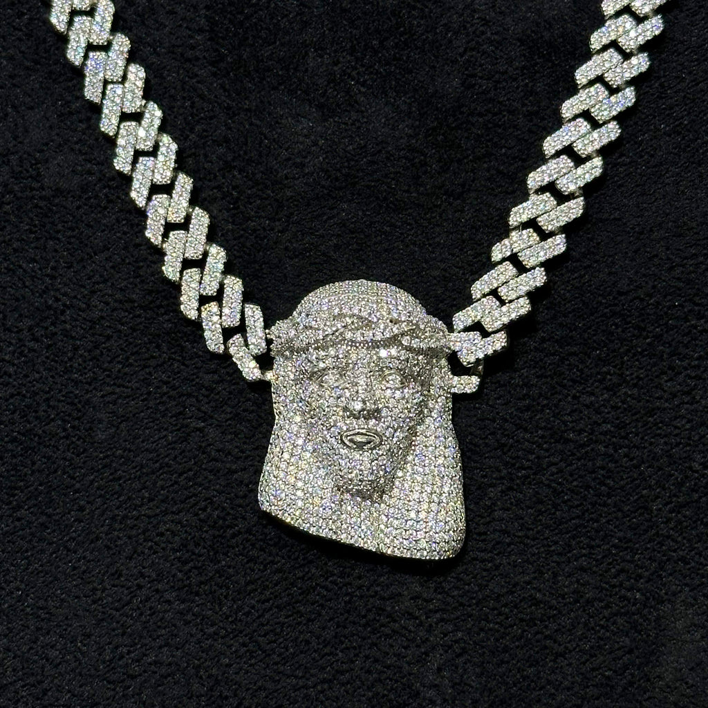 13.89 CTW VVS Moissanite Jesus Cross Cuban Chain with 925 Sterling Silver 22"