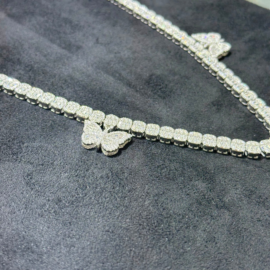 22.83 CTW 925 Sterling Silver VVS Moissanite Butterfly Cluster Tennis Chain 20"