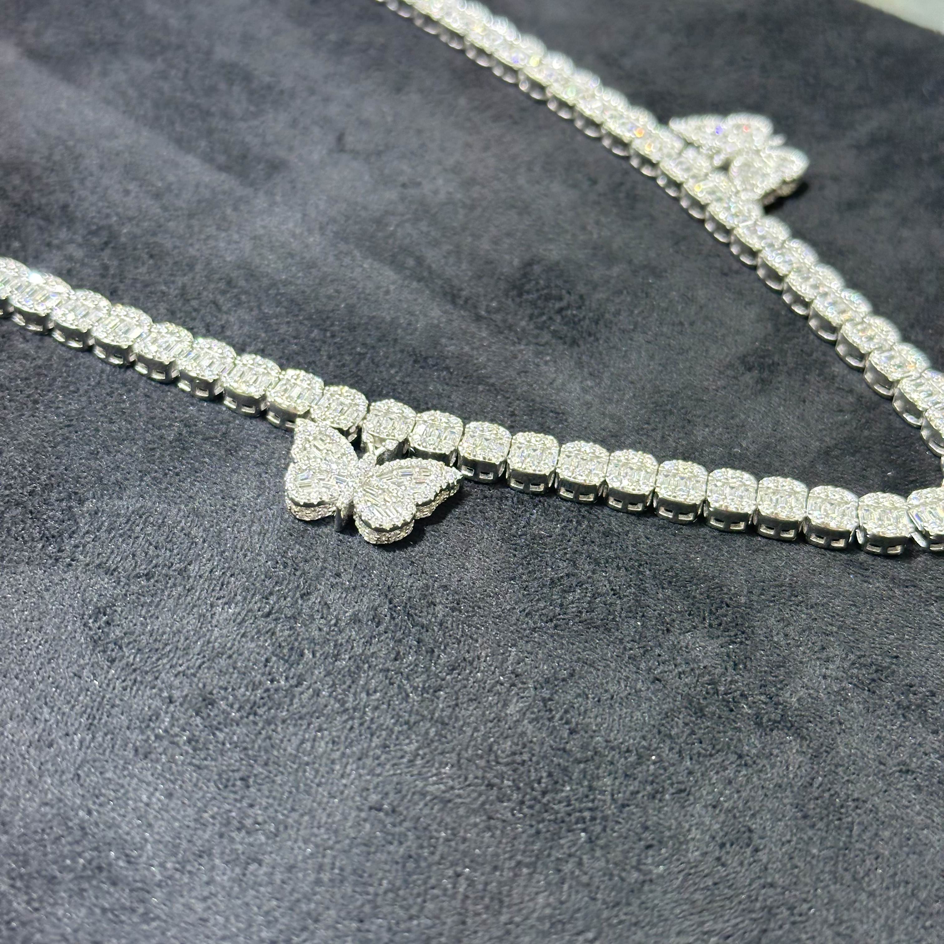 22.83 CTW 925 Sterling Silver VVS Moissanite Butterfly Cluster Tennis Chain 20"