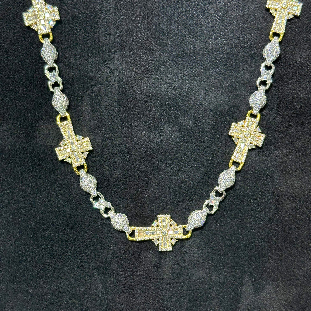 Semi Gold Coated 925 Sterling Silver VVS Moissanite 16.17 ctw Cross Chain 20"