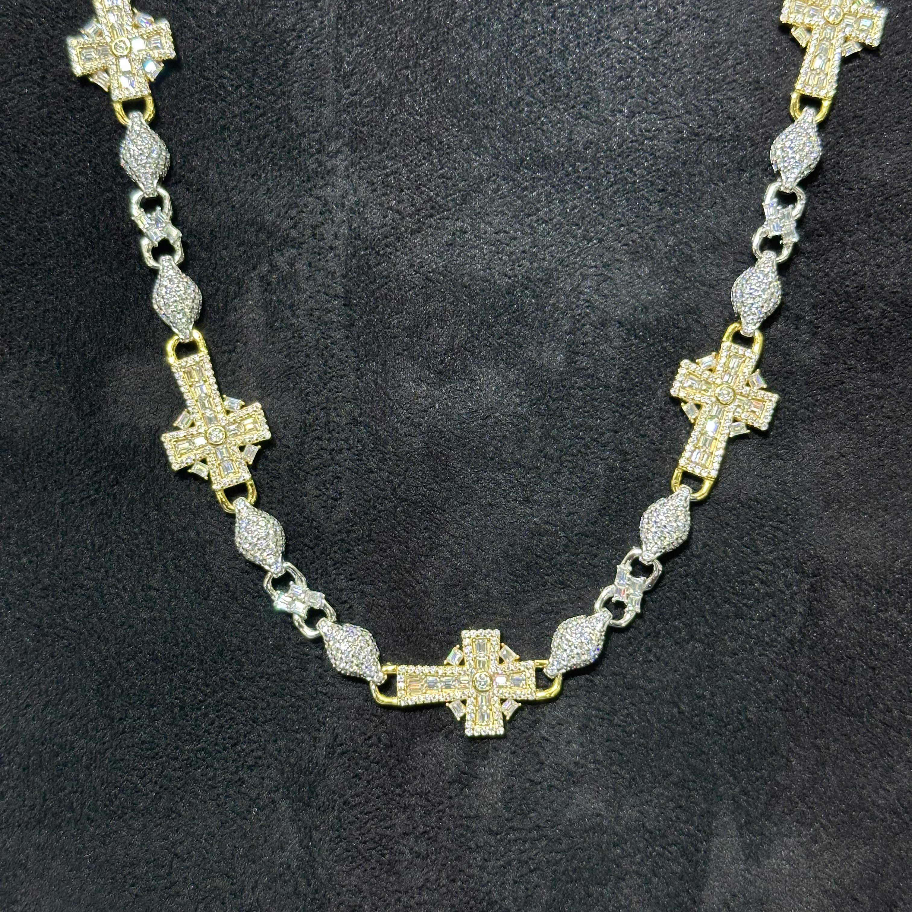Semi Gold Coated 925 Sterling Silver VVS Moissanite 16.17 ctw Cross Chain 20"