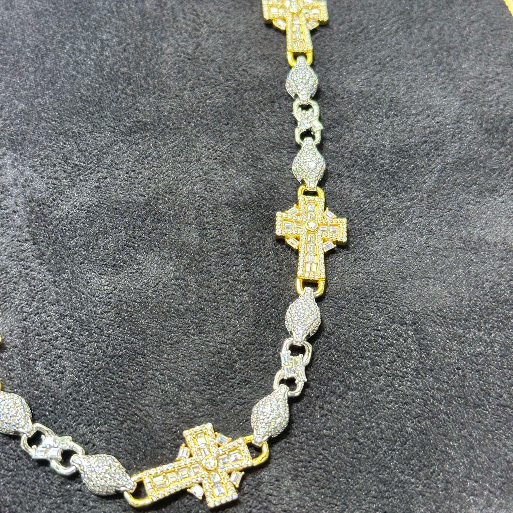 Semi Gold Coated 925 Sterling Silver VVS Moissanite 16.17 ctw Cross Chain 20"