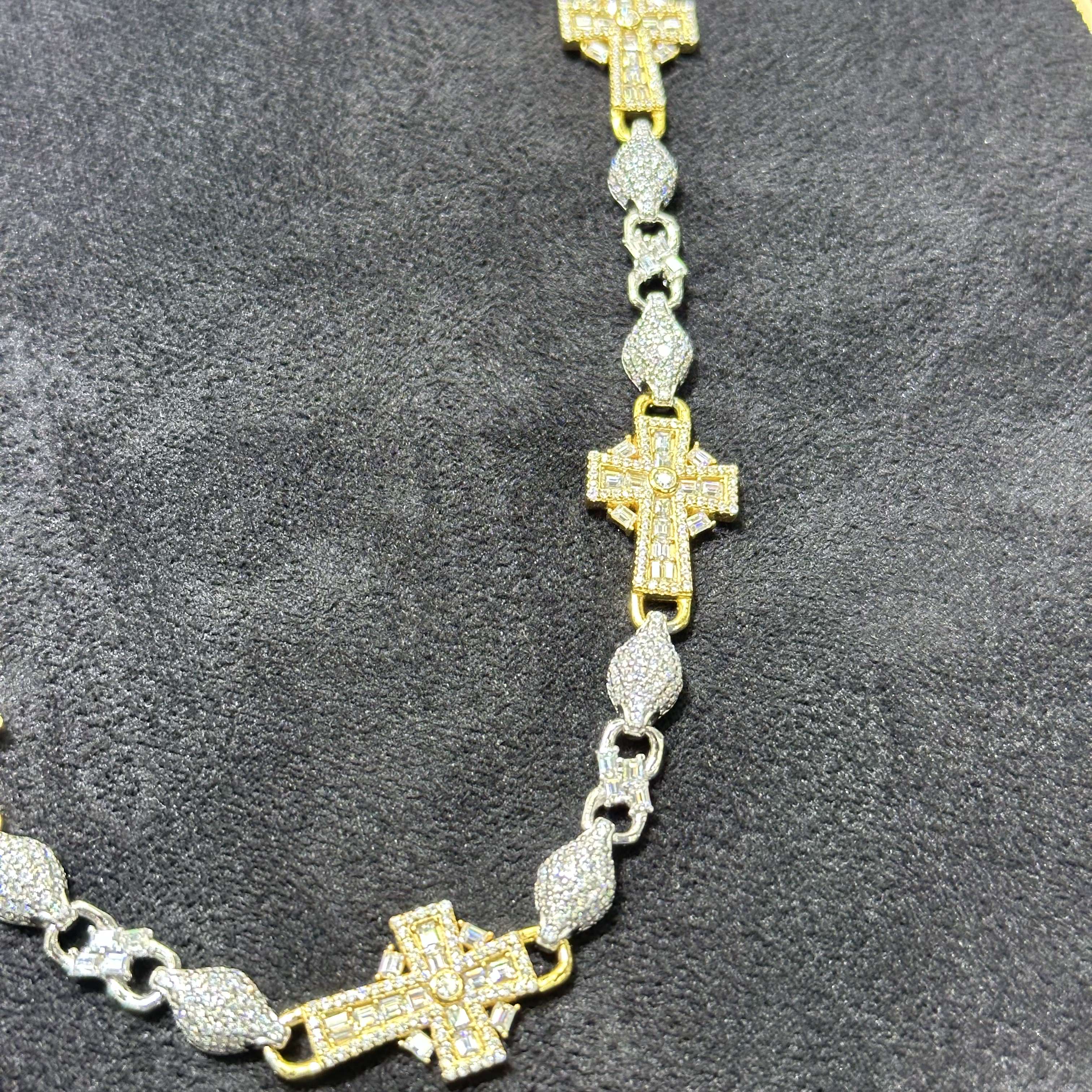 Semi Gold Coated 925 Sterling Silver VVS Moissanite 16.17 ctw Cross Chain 20"