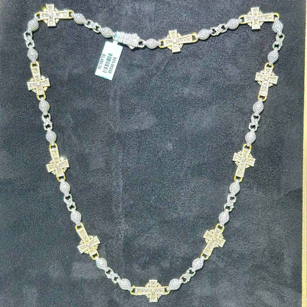 Semi Gold Coated 925 Sterling Silver VVS Moissanite 16.17 ctw Cross Chain 20"