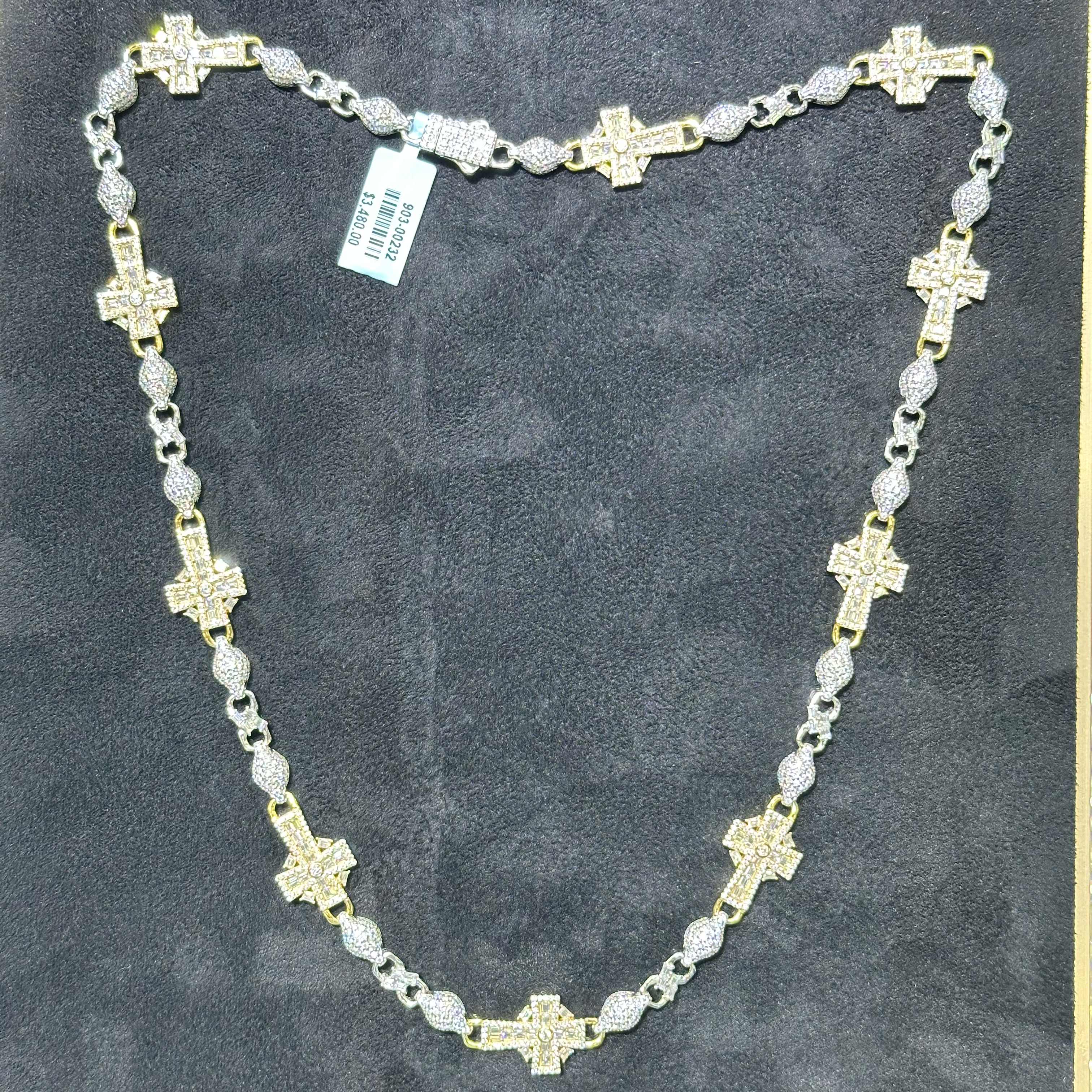 Semi Gold Coated 925 Sterling Silver VVS Moissanite 16.17 ctw Cross Chain 20"