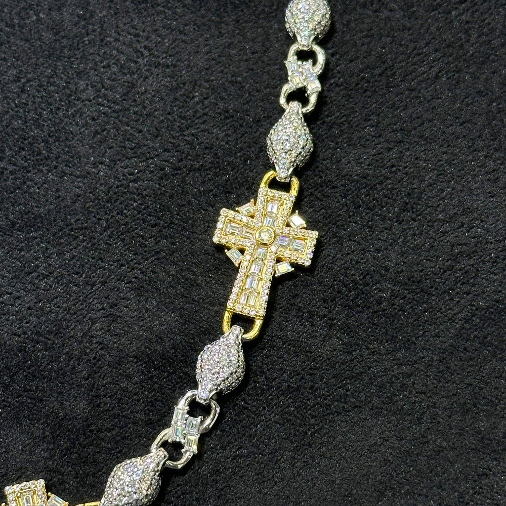 Semi Gold Coated 925 Sterling Silver VVS Moissanite 16.17 ctw Cross Chain 20"