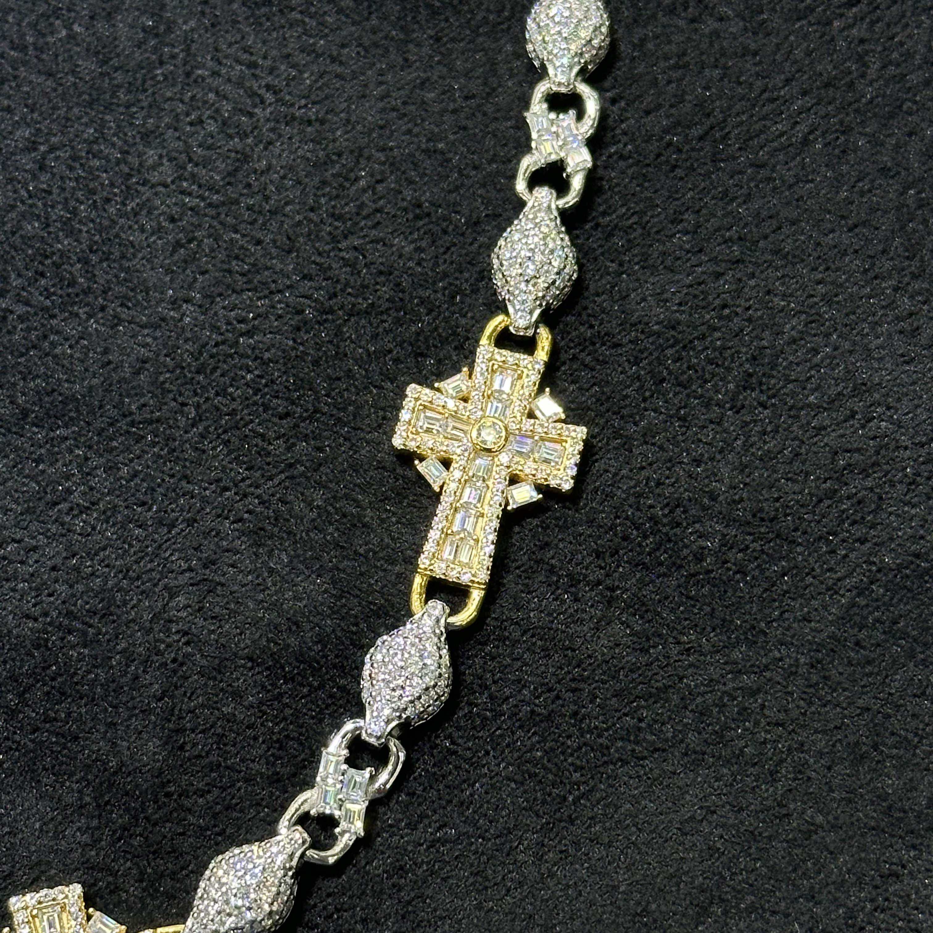 Semi Gold Coated 925 Sterling Silver VVS Moissanite 16.17 ctw Cross Chain 20"