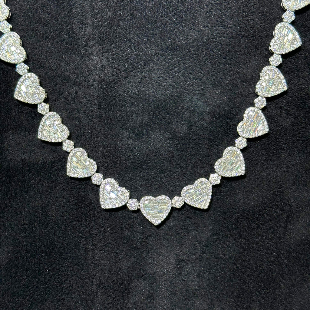 10mm 925 Sterling Silver VVS Moissanite 12.11 ctw Heart Chain 18" for Women