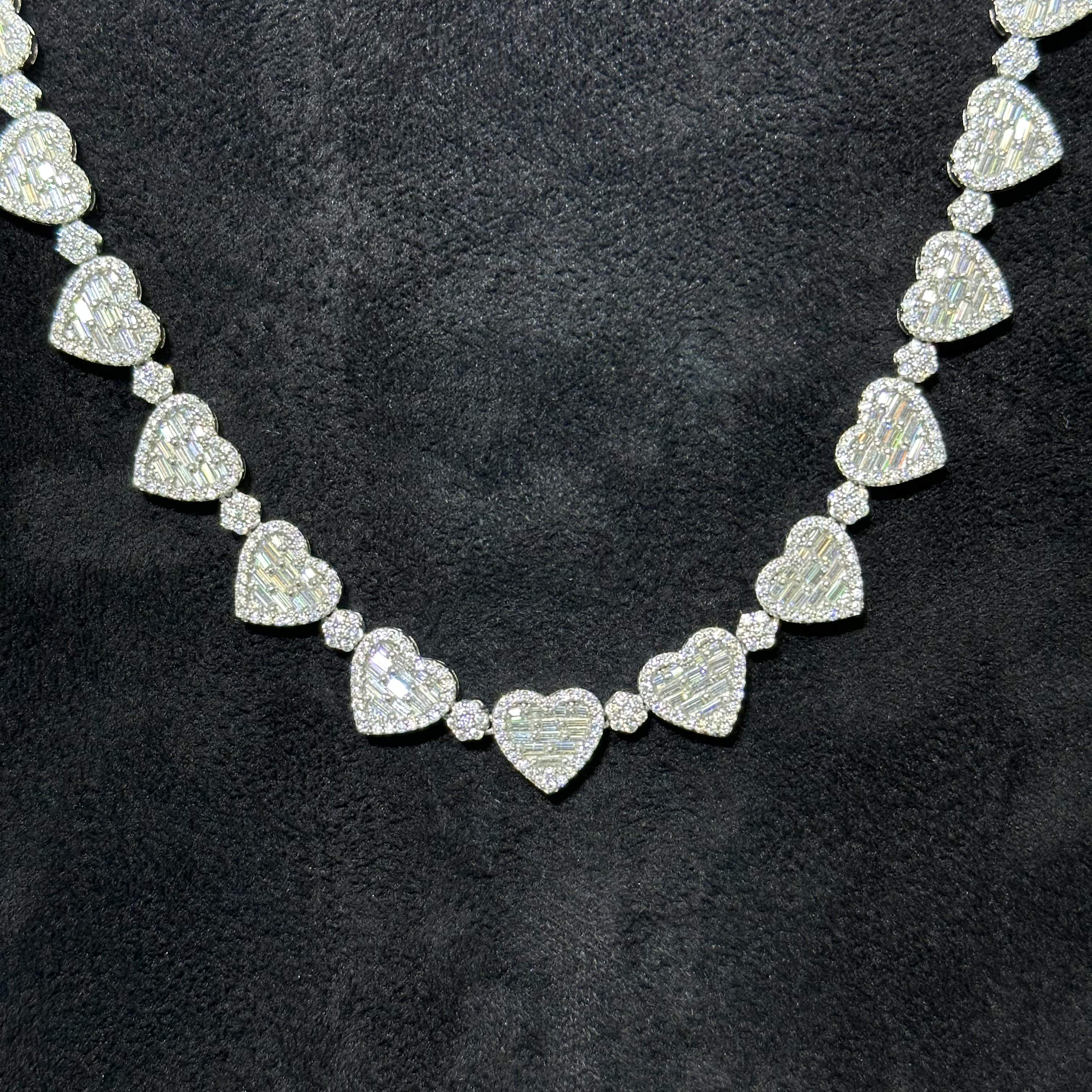 10mm 925 Sterling Silver VVS Moissanite 12.11 ctw Heart Chain 18" for Women