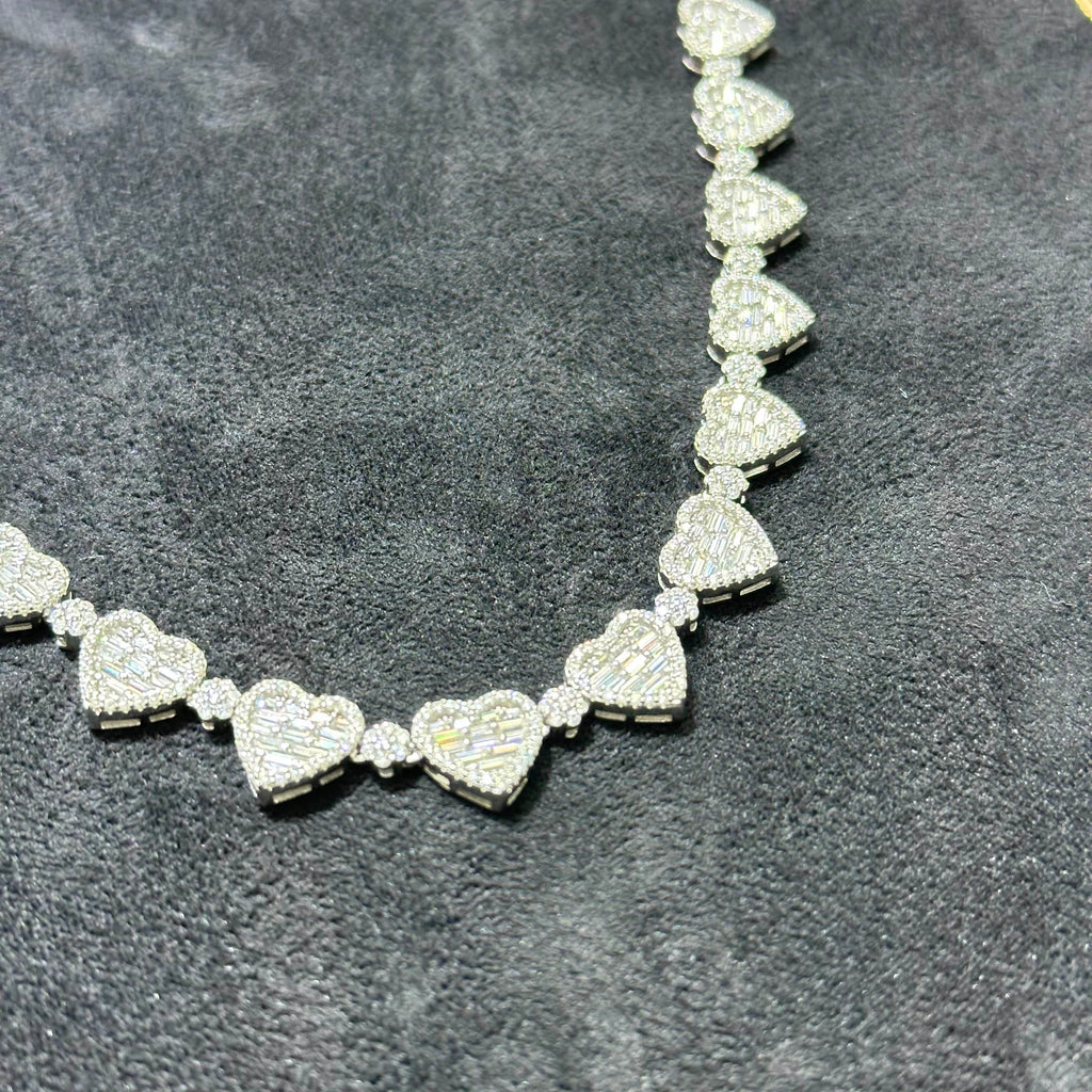 10mm 925 Sterling Silver VVS Moissanite 12.11 ctw Heart Chain 18" for Women