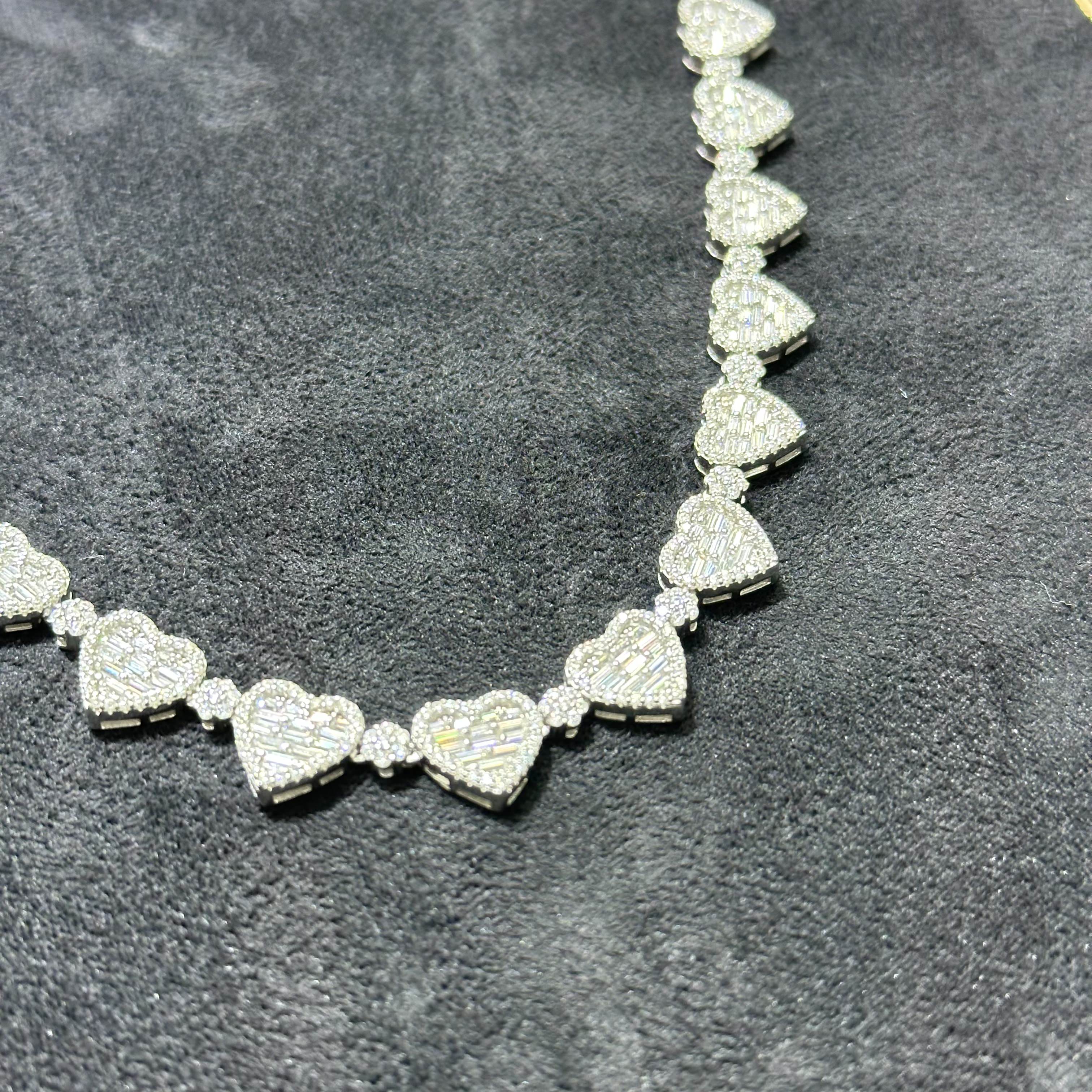 10mm 925 Sterling Silver VVS Moissanite 12.11 ctw Heart Chain 18" for Women
