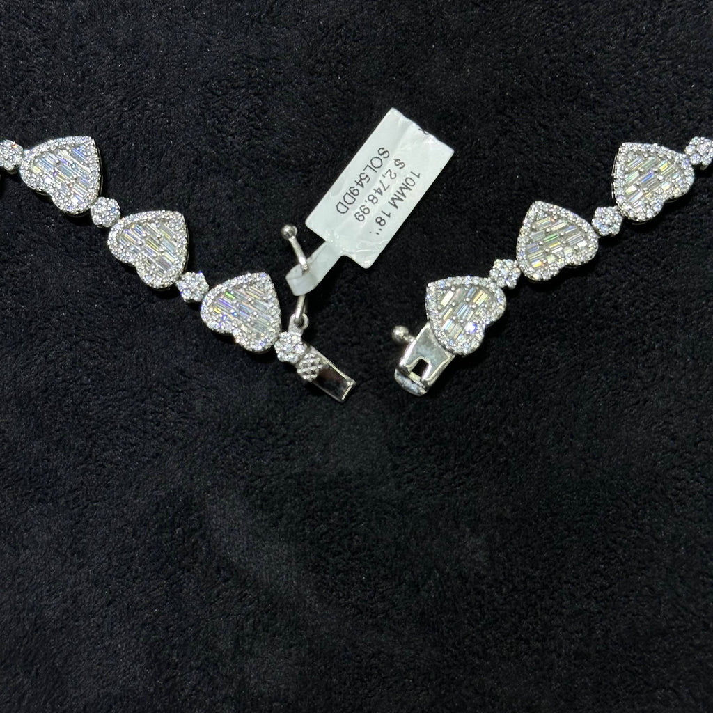 10mm 925 Sterling Silver VVS Moissanite 12.11 ctw Heart Chain 18" for Women
