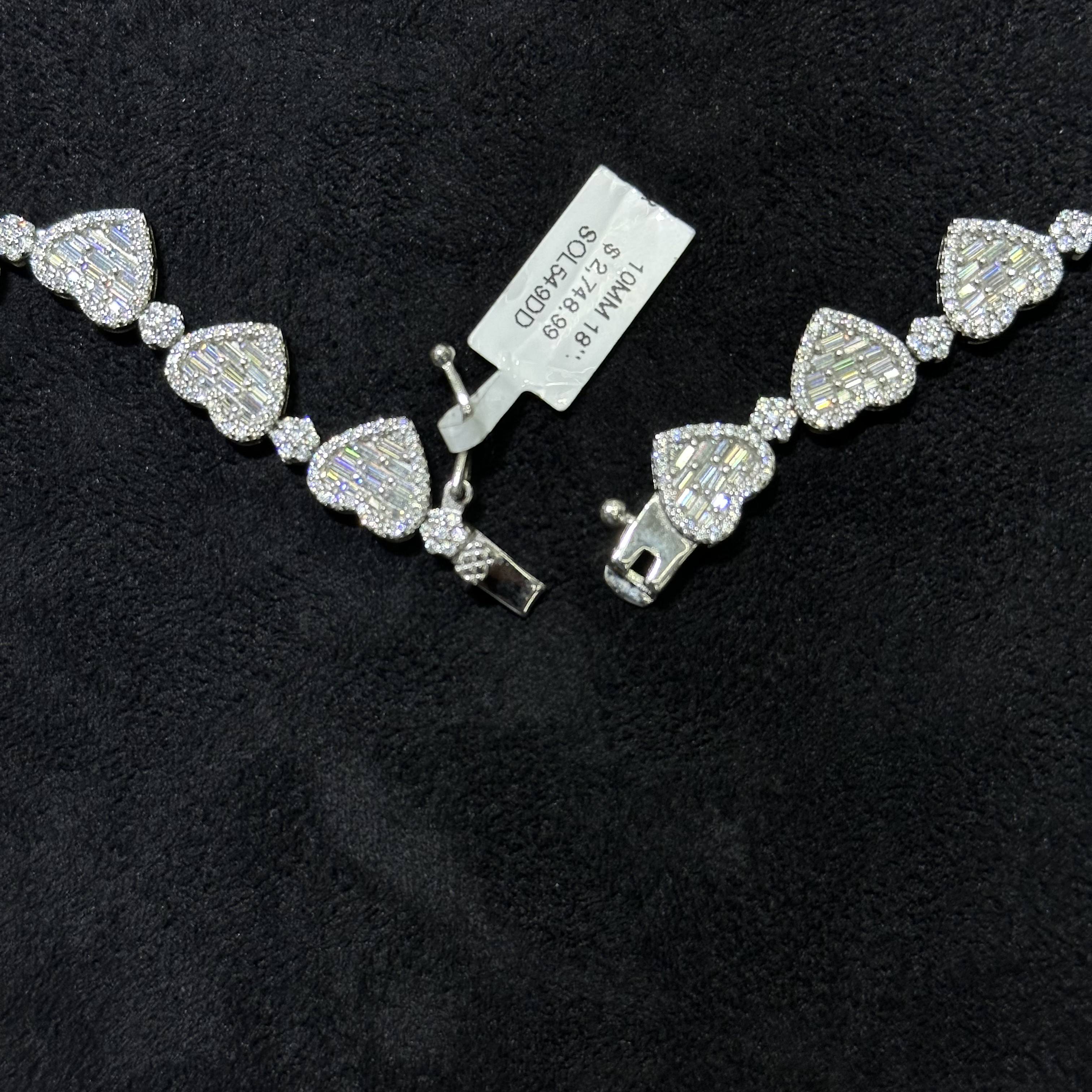 10mm 925 Sterling Silver VVS Moissanite 12.11 ctw Heart Chain 18" for Women