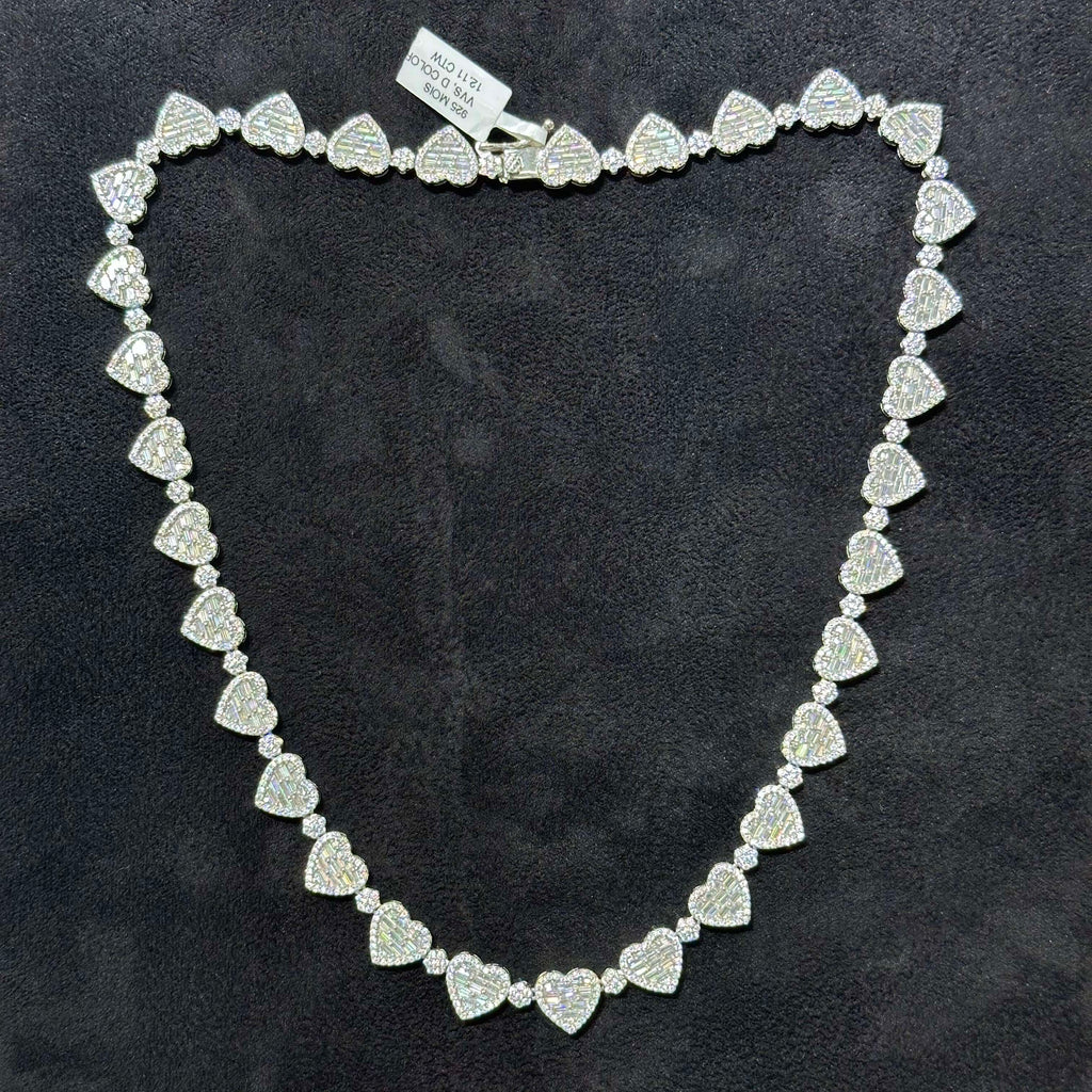 10mm 925 Sterling Silver VVS Moissanite 12.11 ctw Heart Chain 18" for Women