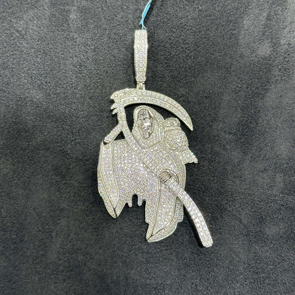Large Grim Reaper Silver Charm with Moissanite 11.05 CTW for Adults