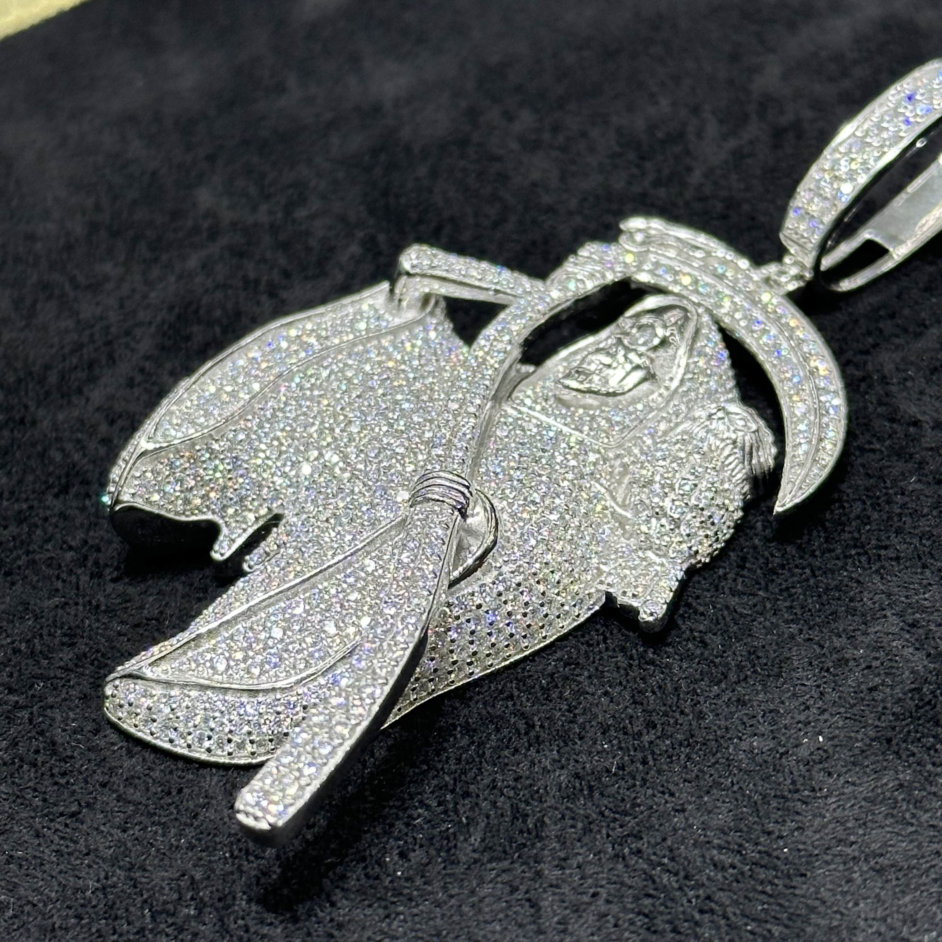 Large Grim Reaper Silver Charm with Moissanite 11.05 CTW for Adults