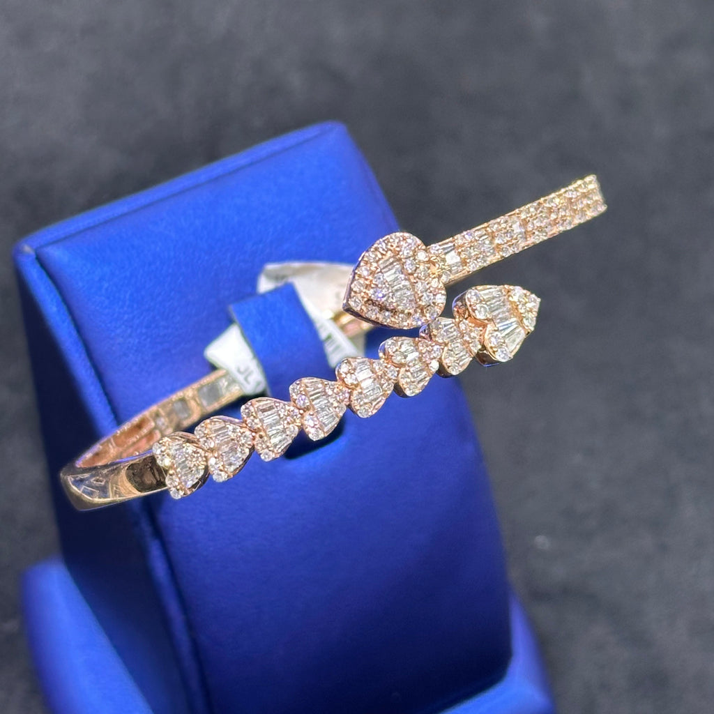 Rose Gold Coated Silver Bangle Bracelet Heart Shaped for Ladies VVS Moissanite