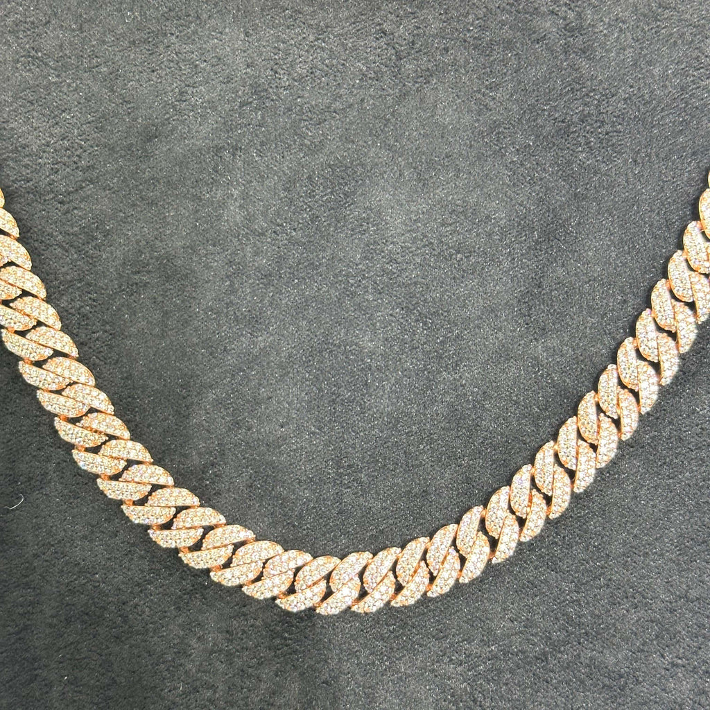 Rose Gold Coated 925 Sterling Silver with 17.6 CTW VVS Moissanite Cuban Chain