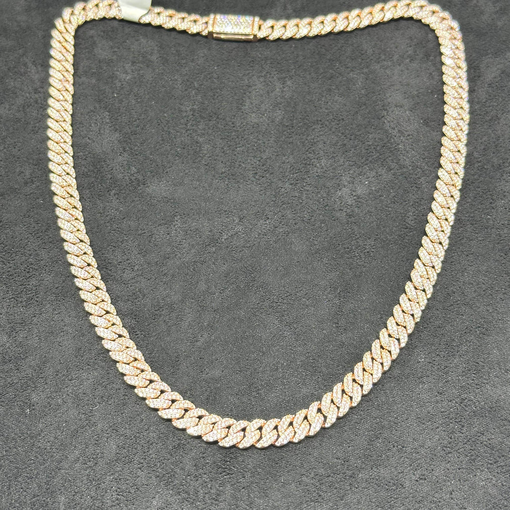 Rose Gold Coated 925 Sterling Silver with 17.6 CTW VVS Moissanite Cuban Chain
