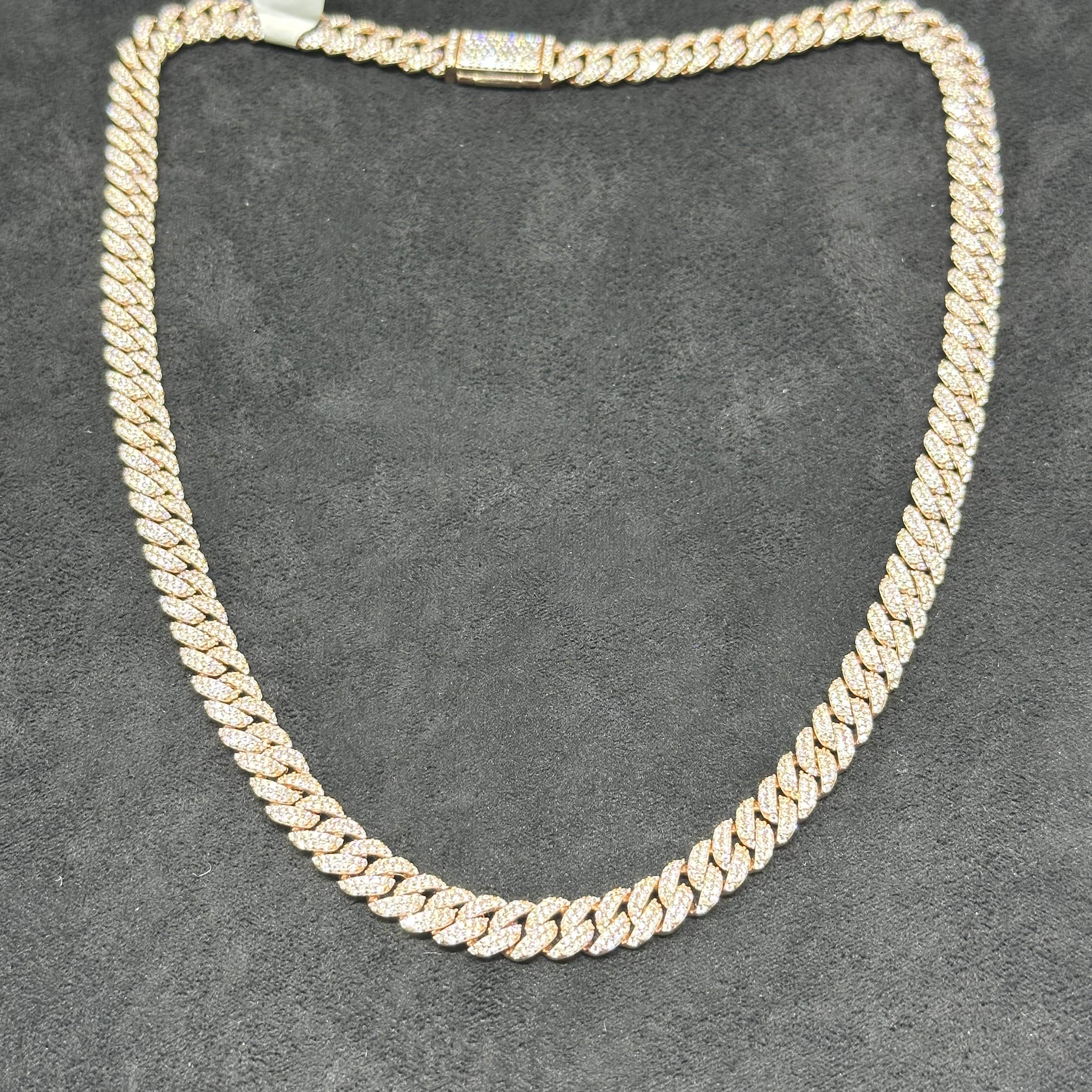 Rose Gold Coated 925 Sterling Silver with 17.6 CTW VVS Moissanite Cuban Chain