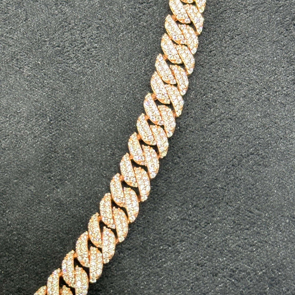 Rose Gold Coated 925 Sterling Silver with 17.6 CTW VVS Moissanite Cuban Chain