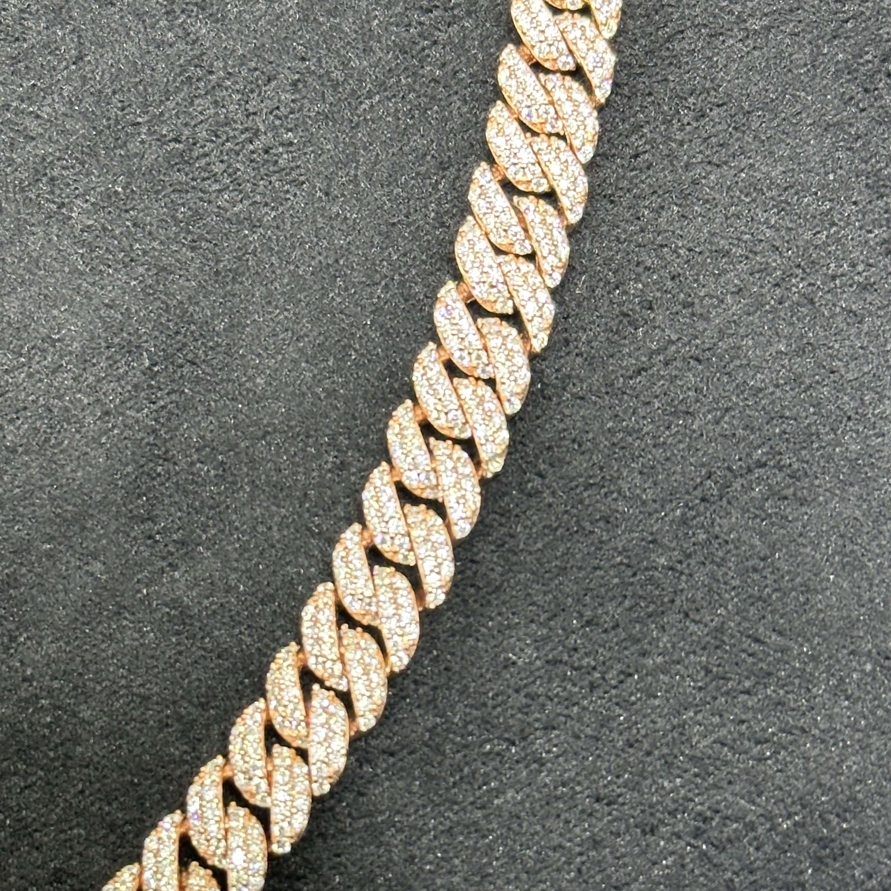 Rose Gold Coated 925 Sterling Silver with 17.6 CTW VVS Moissanite Cuban Chain