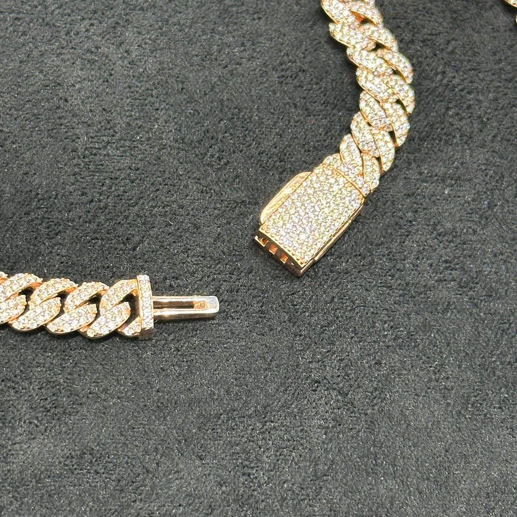Rose Gold Coated 925 Sterling Silver with 17.6 CTW VVS Moissanite Cuban Chain