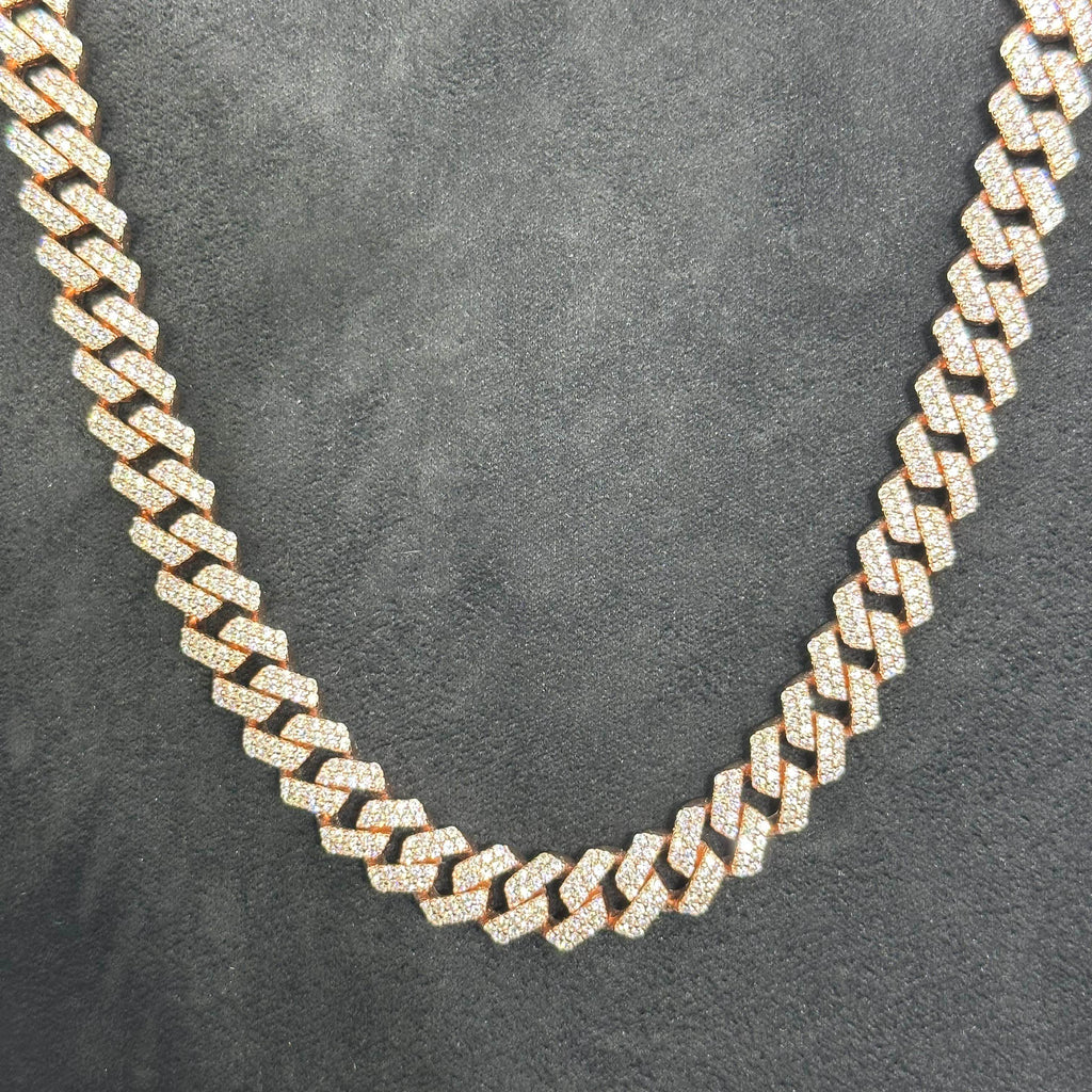 17.69 CTW VVS Moissanite Cuban Chain with 925 Sterling Silver Rose Gold Coated