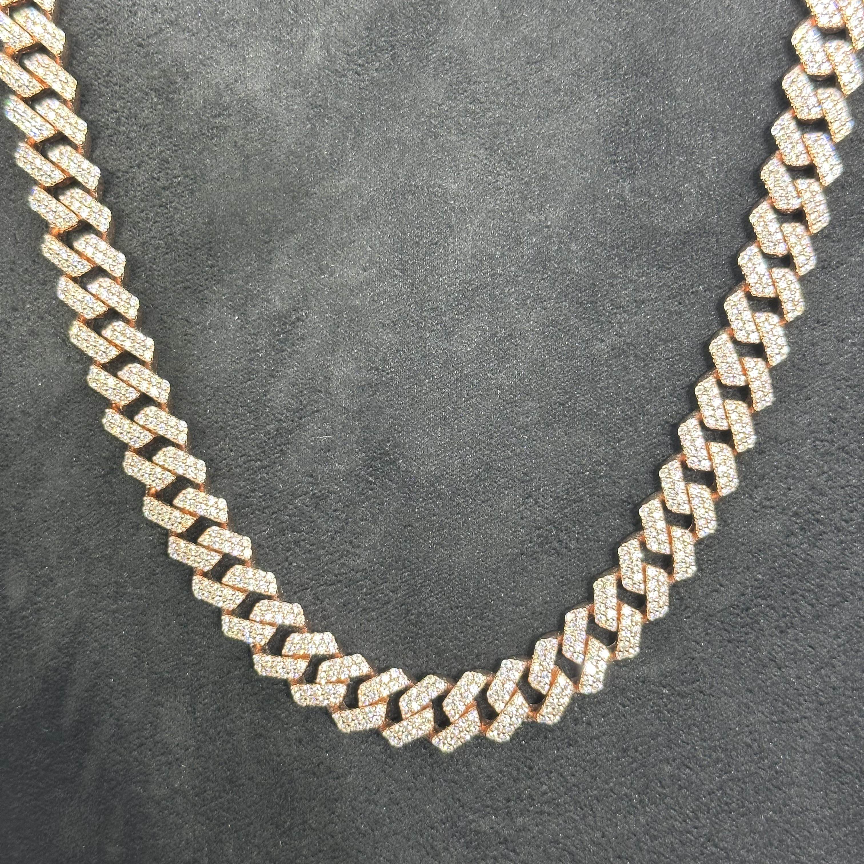 17.69 CTW VVS Moissanite Cuban Chain with 925 Sterling Silver Rose Gold Coated