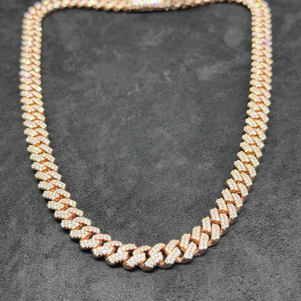 17.69 CTW VVS Moissanite Cuban Chain with 925 Sterling Silver Rose Gold Coated