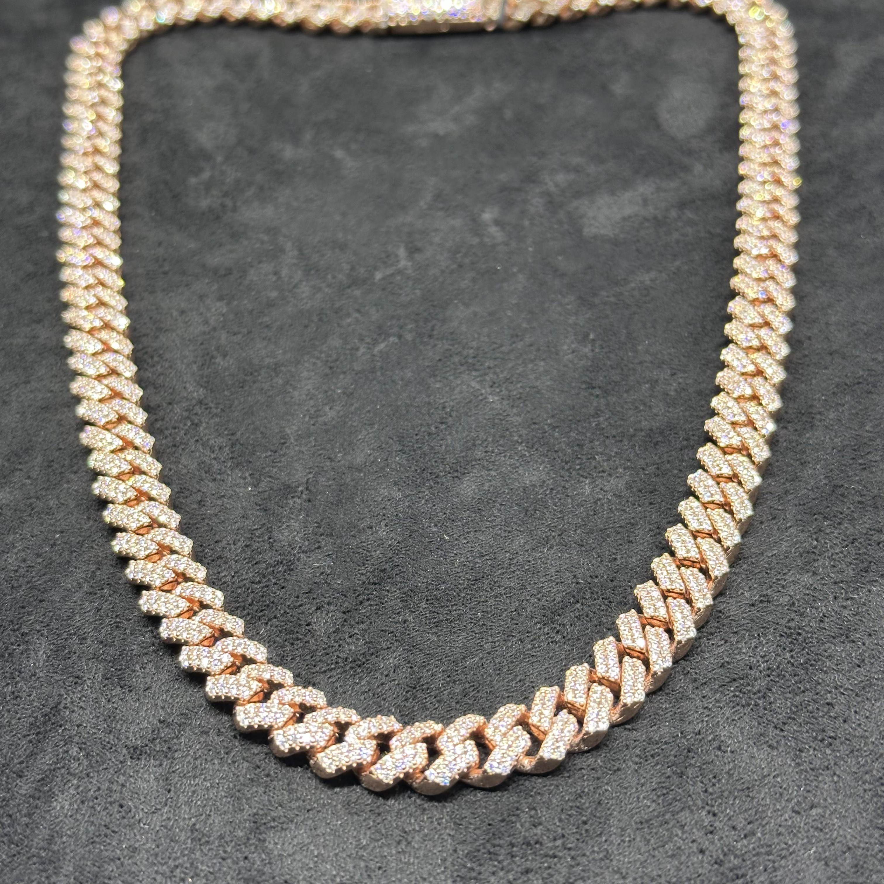 17.69 CTW VVS Moissanite Cuban Chain with 925 Sterling Silver Rose Gold Coated